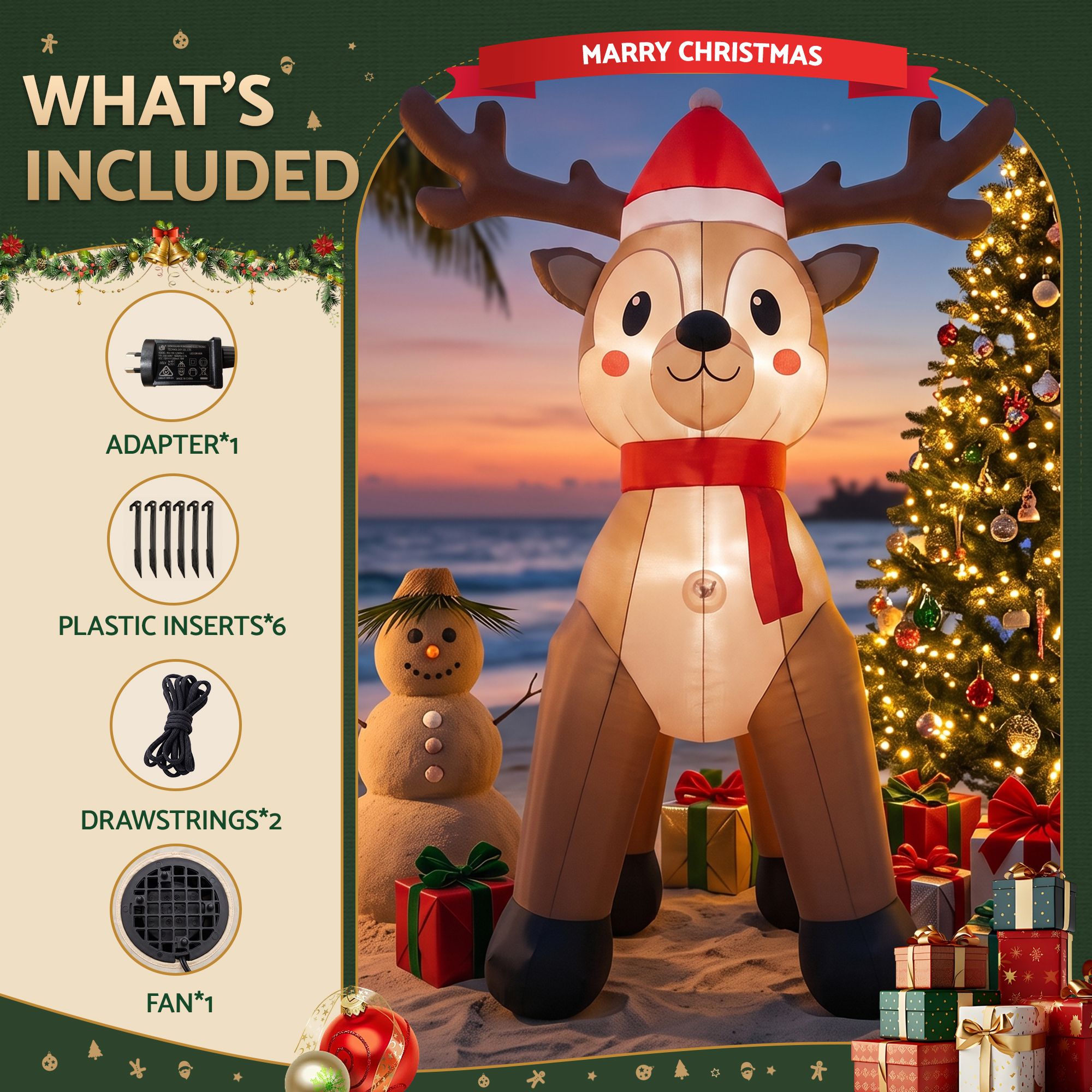 Christmas Inflatable Reindeer 2.5M Illuminated Decorations