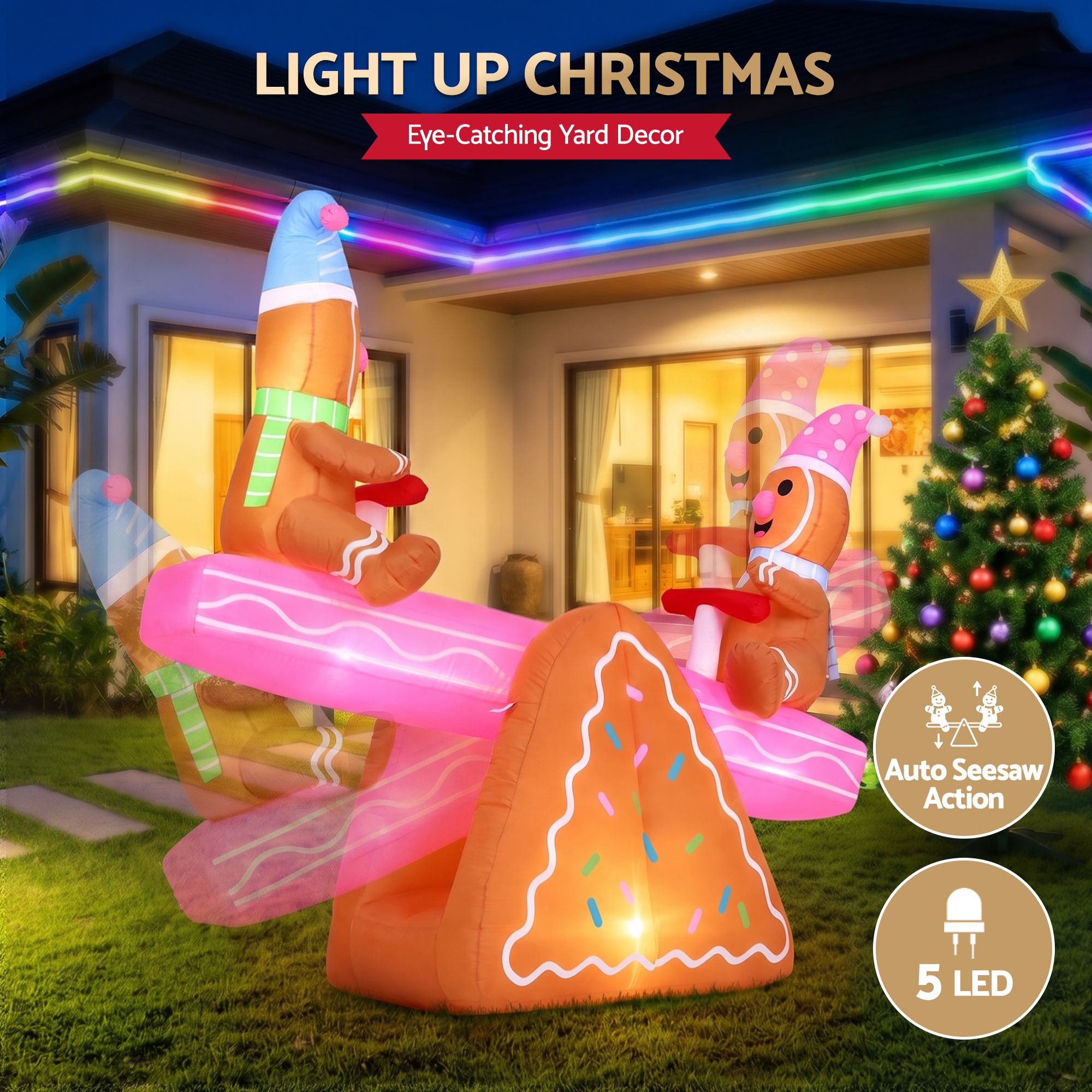 Christmas Inflatable Seesaw 1.8M Height LED Outdoor Decorations Illuminated