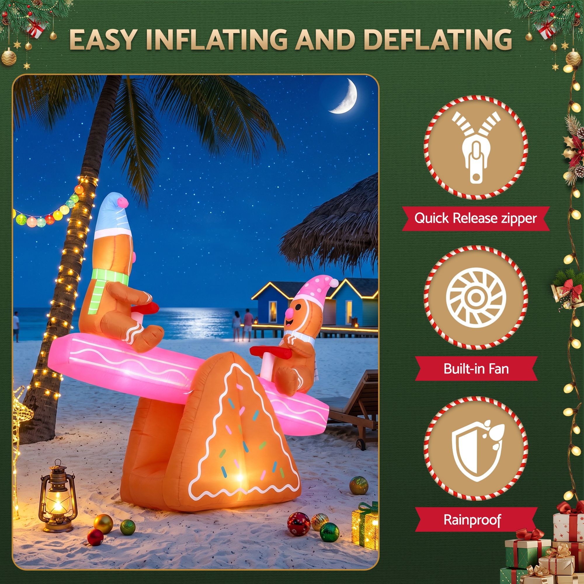 Christmas Inflatable Seesaw 1.8M Height LED Outdoor Decorations Illuminated