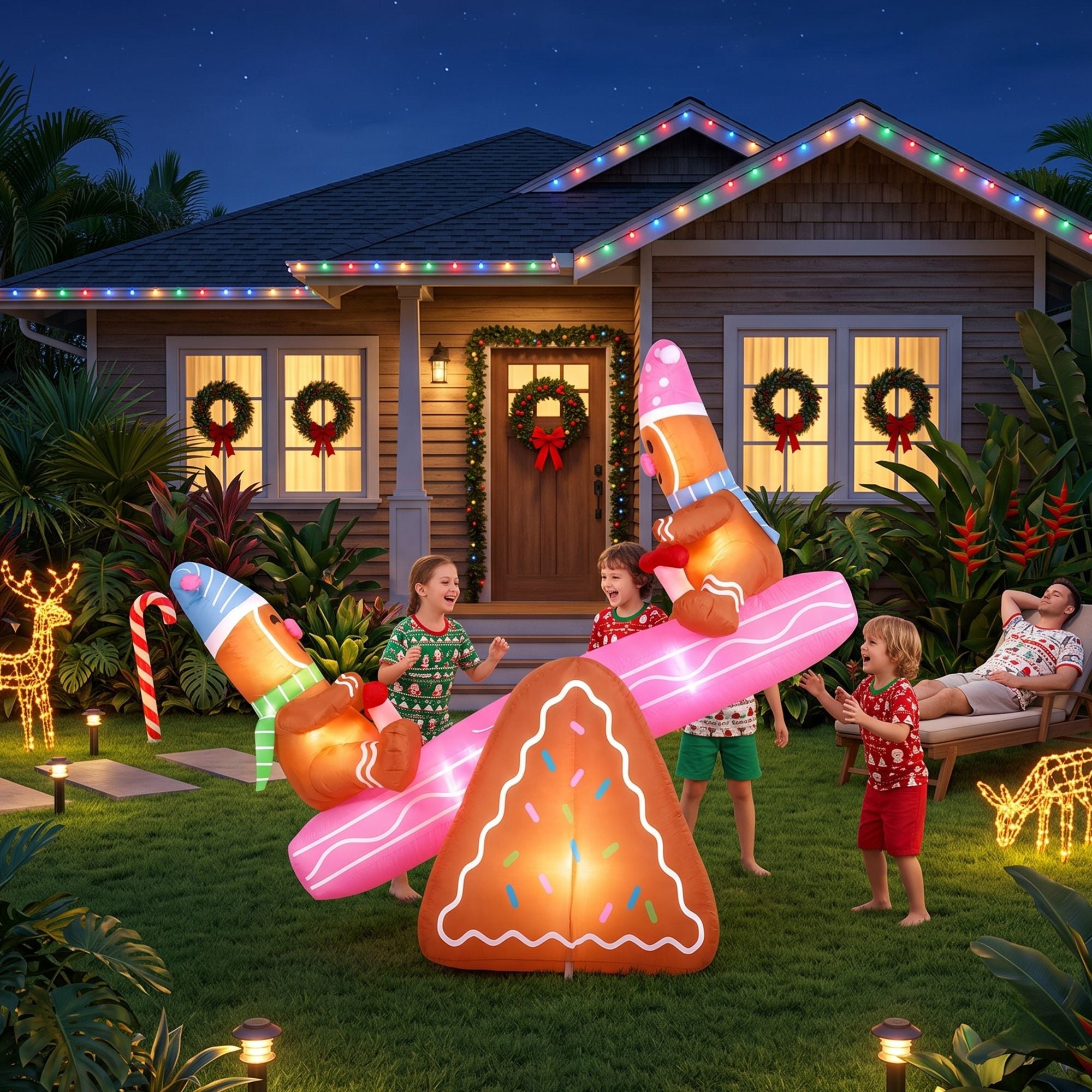 Christmas Inflatable Seesaw 1.8M Height LED Outdoor Decorations Illuminated