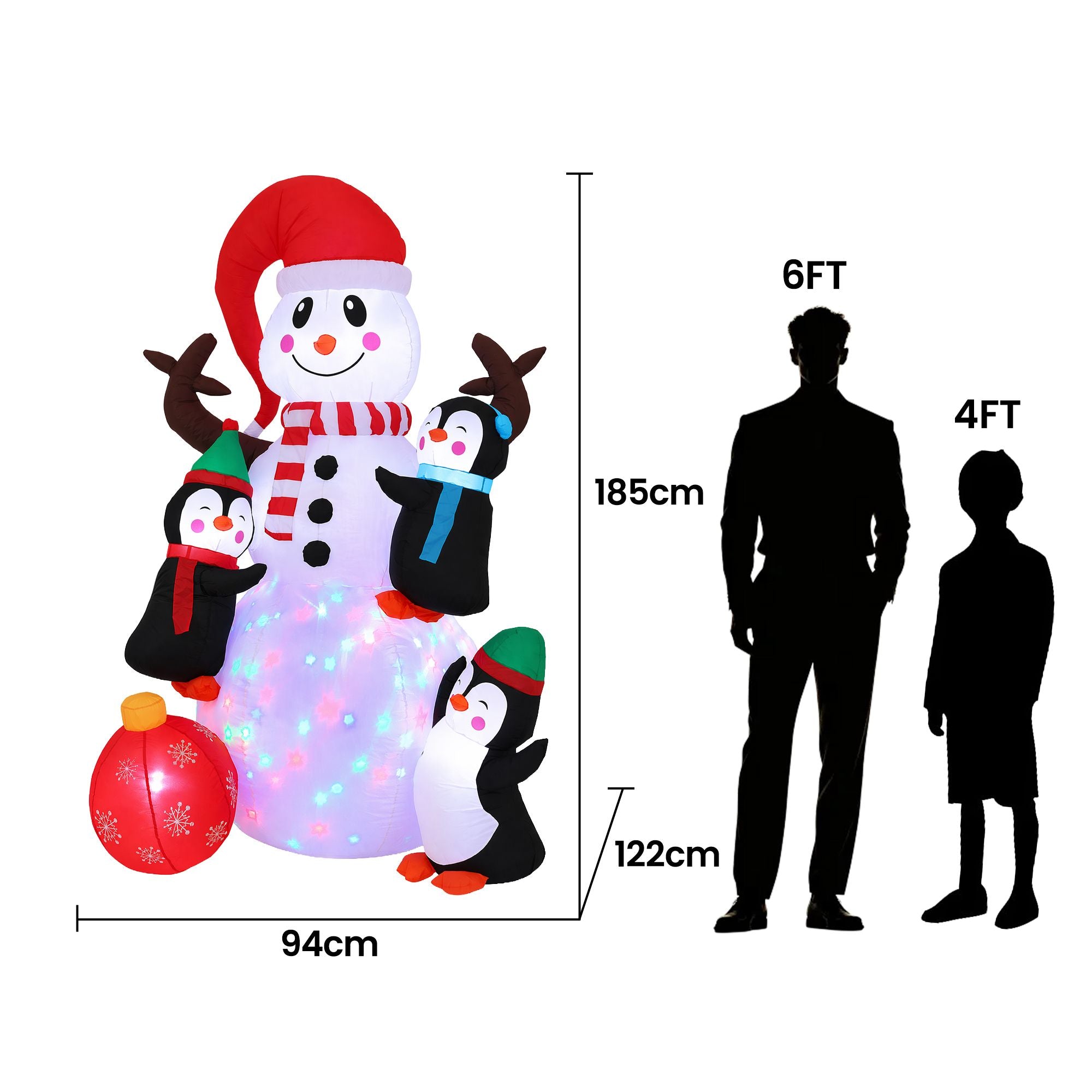 Christmas Inflatable Snowman 1.8M Height LED Outdoor Decorations Illuminated