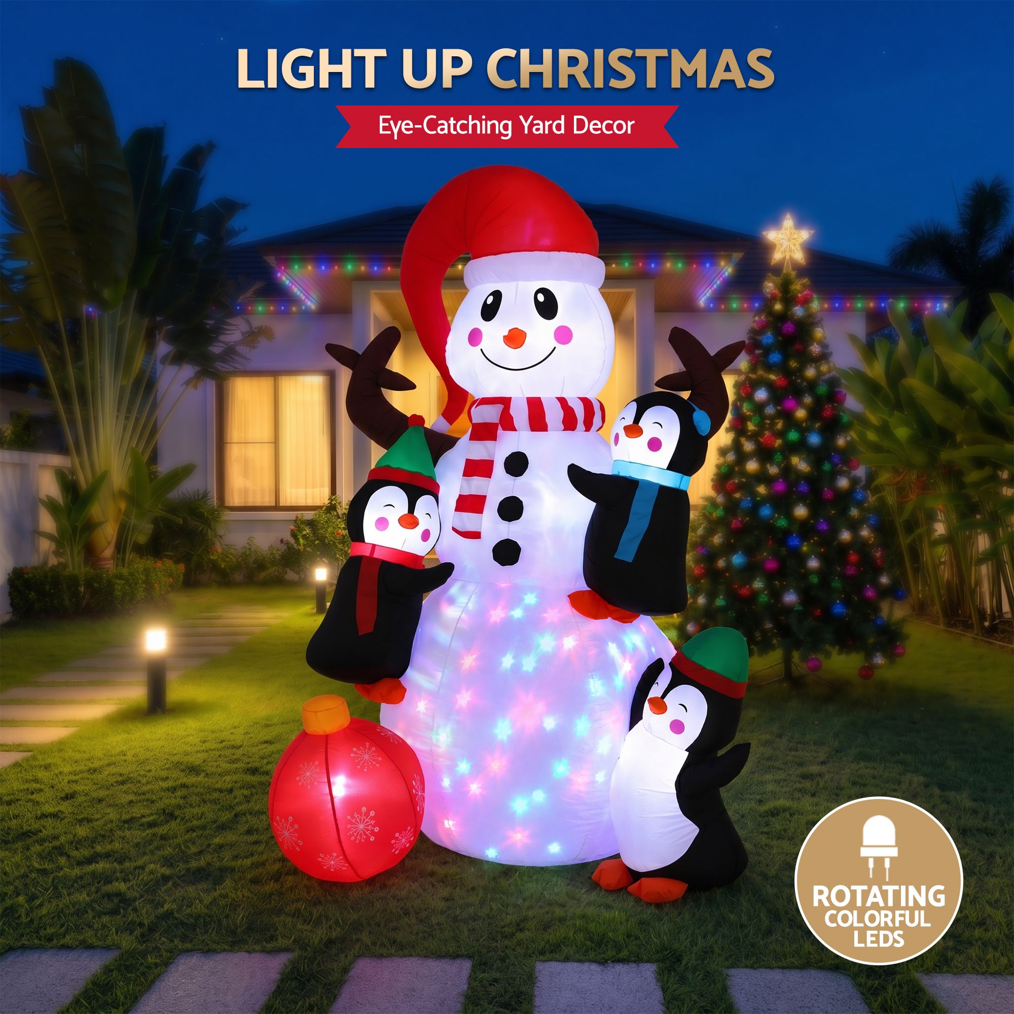 Christmas Inflatable Snowman 1.8M Height LED Outdoor Decorations Illuminated
