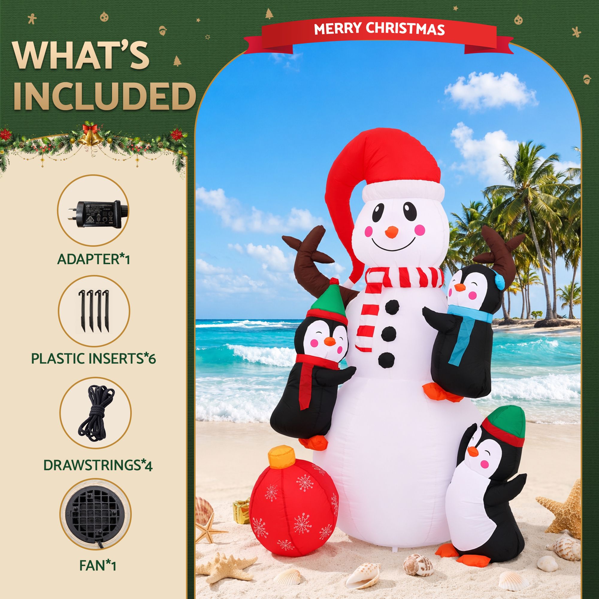 Christmas Inflatable Snowman 1.8M Height LED Outdoor Decorations Illuminated