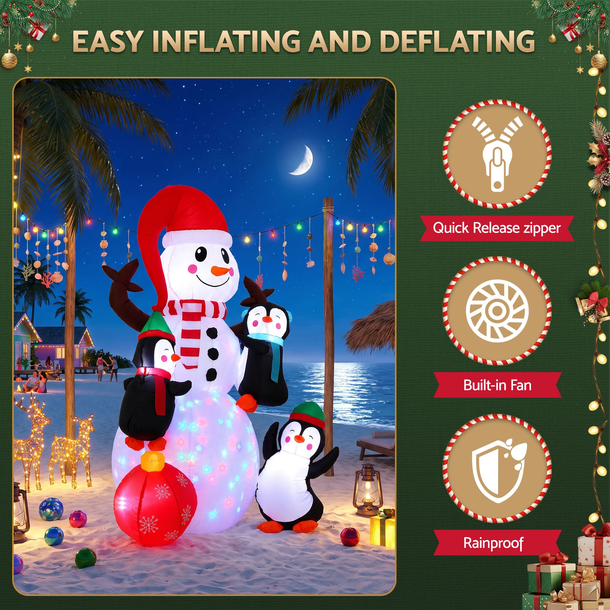 Christmas Inflatable Snowman 1.8M Height LED Outdoor Decorations Illuminated