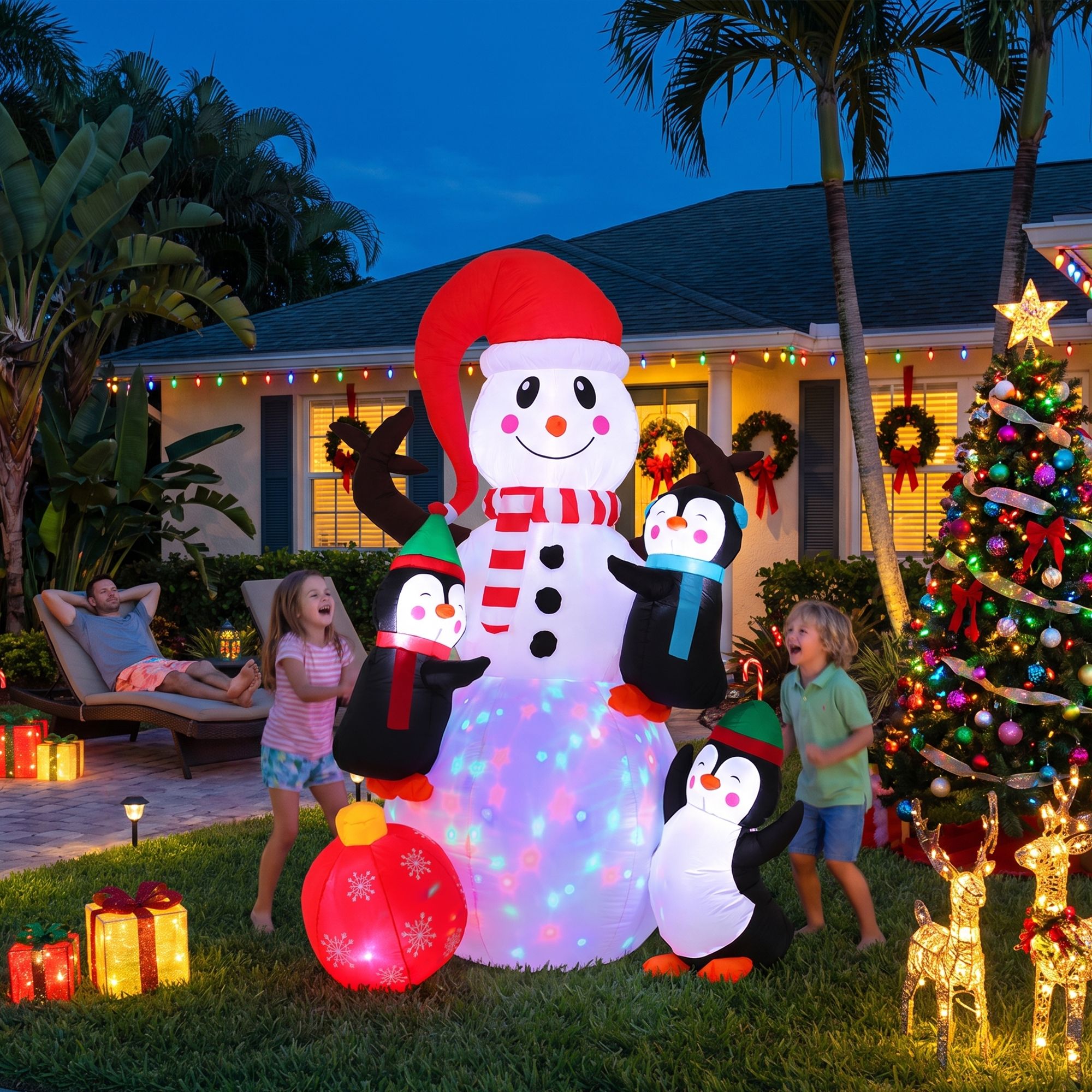 Christmas Inflatable Snowman 1.8M Height LED Outdoor Decorations Illuminated