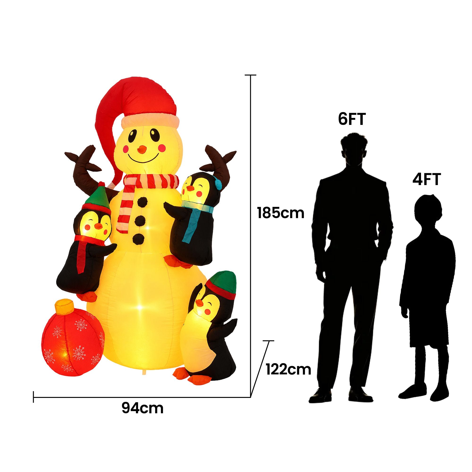 Christmas Inflatable Snowman 1.8M Height LED Outdoor Decorations Warm Light
