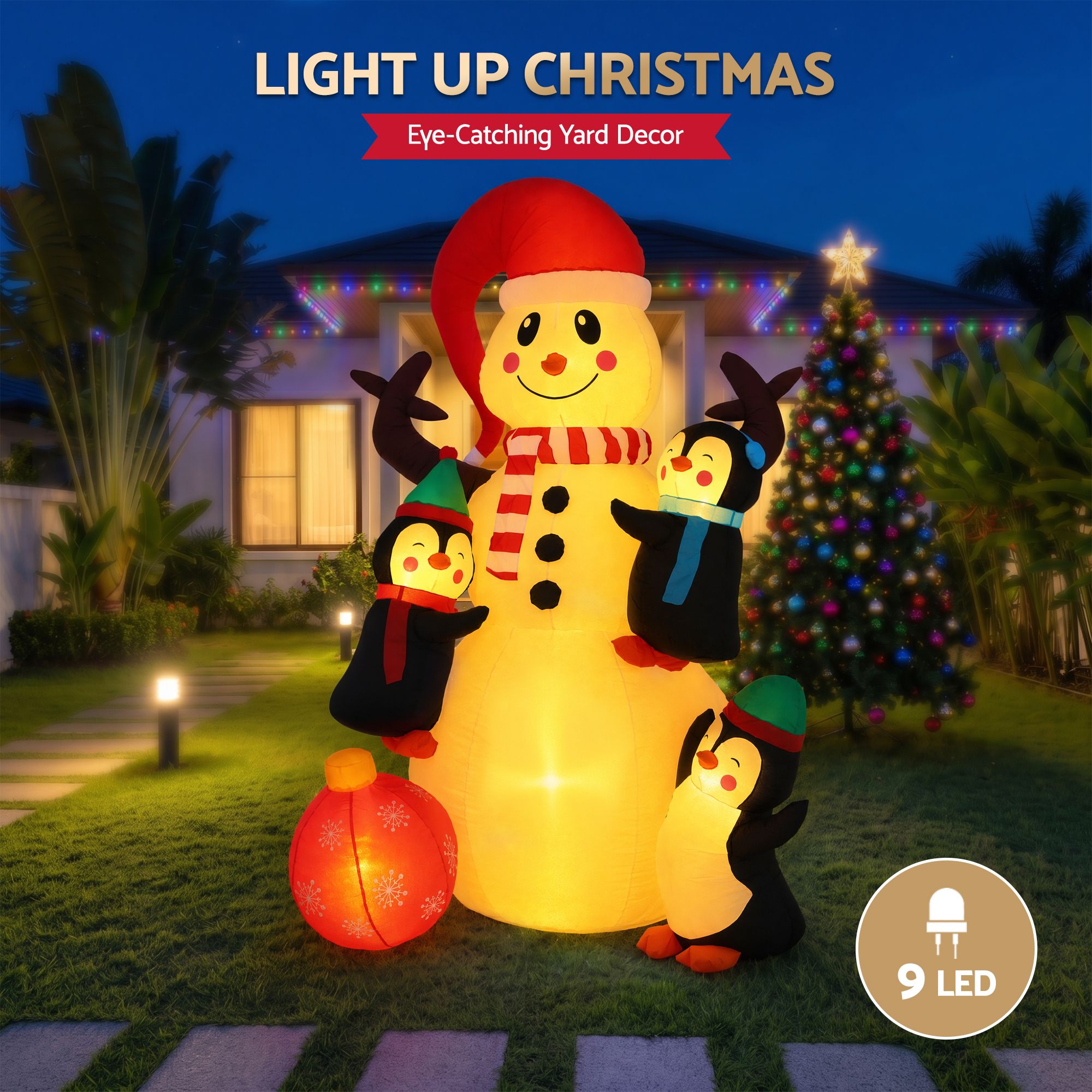 Christmas Inflatable Snowman 1.8M Height LED Outdoor Decorations Warm Light