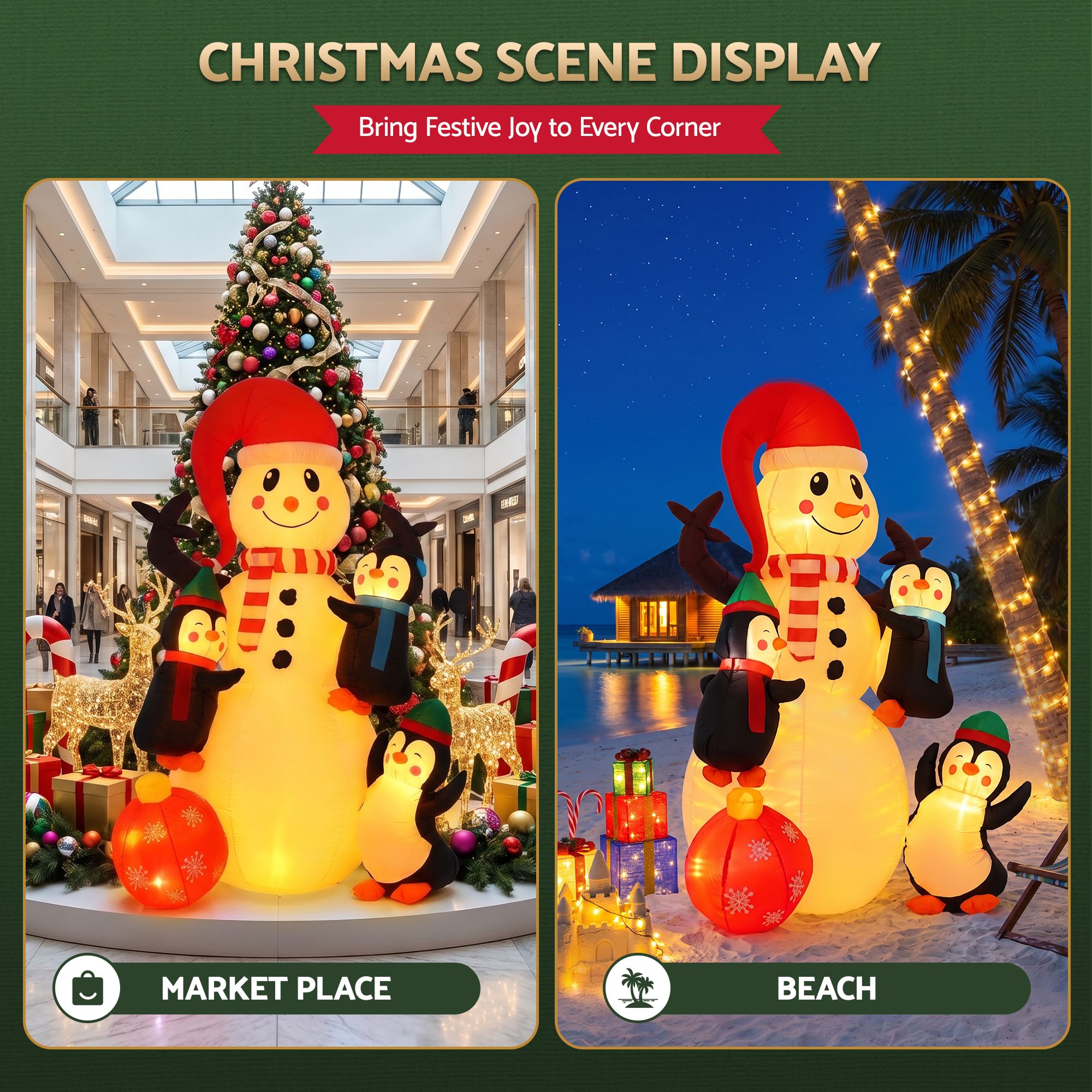 Christmas Inflatable Snowman 1.8M Height LED Outdoor Decorations Warm Light