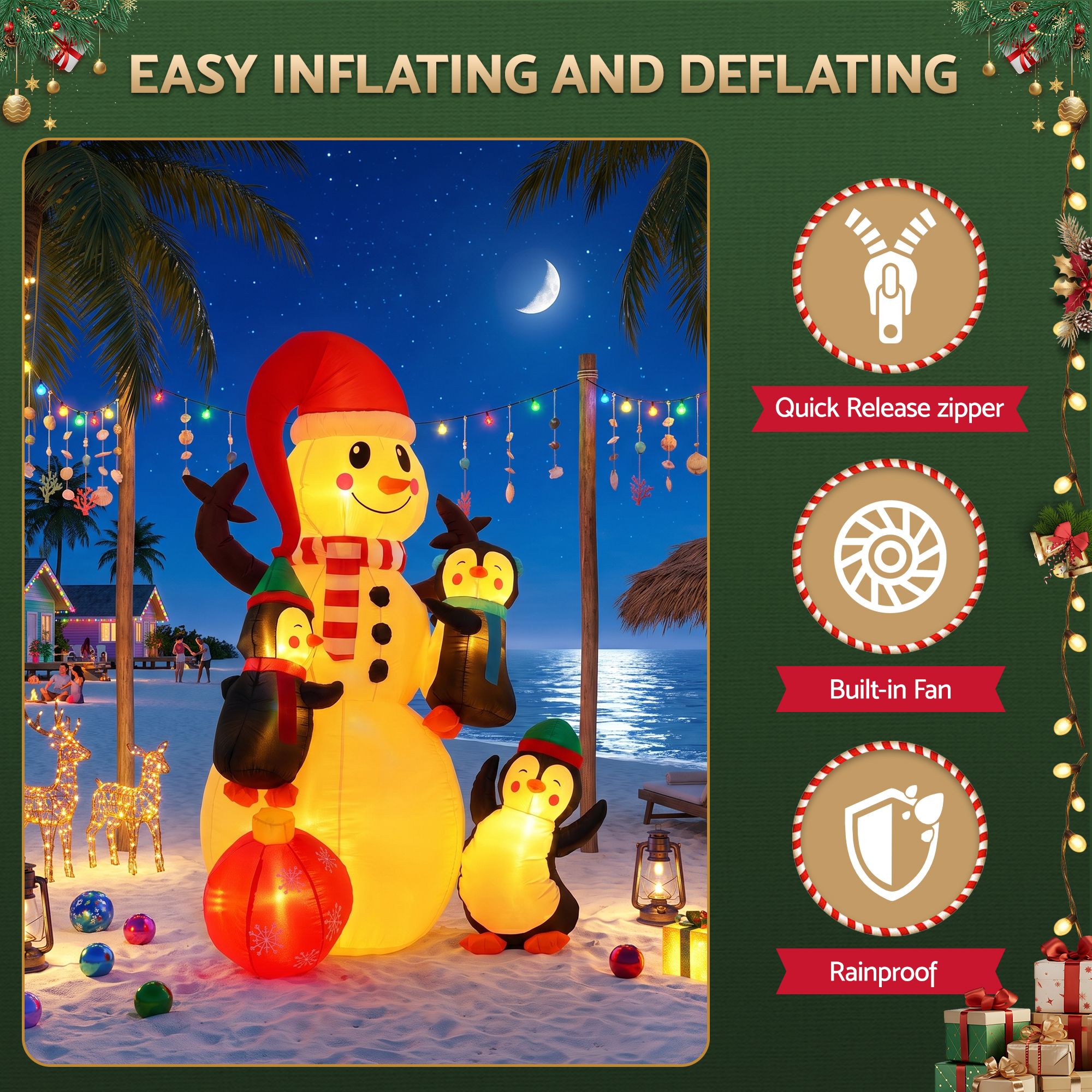 Christmas Inflatable Snowman 1.8M Height LED Outdoor Decorations Warm Light