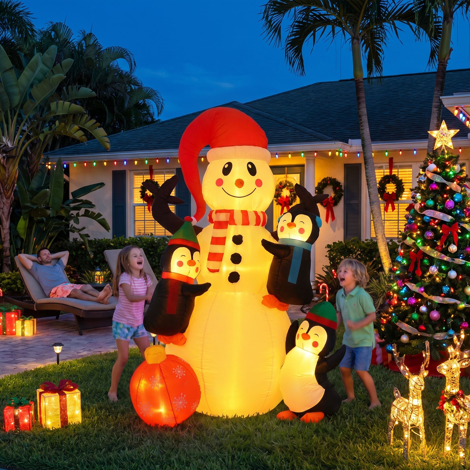 Christmas Inflatable Snowman 1.8M Height LED Outdoor Decorations Warm Light