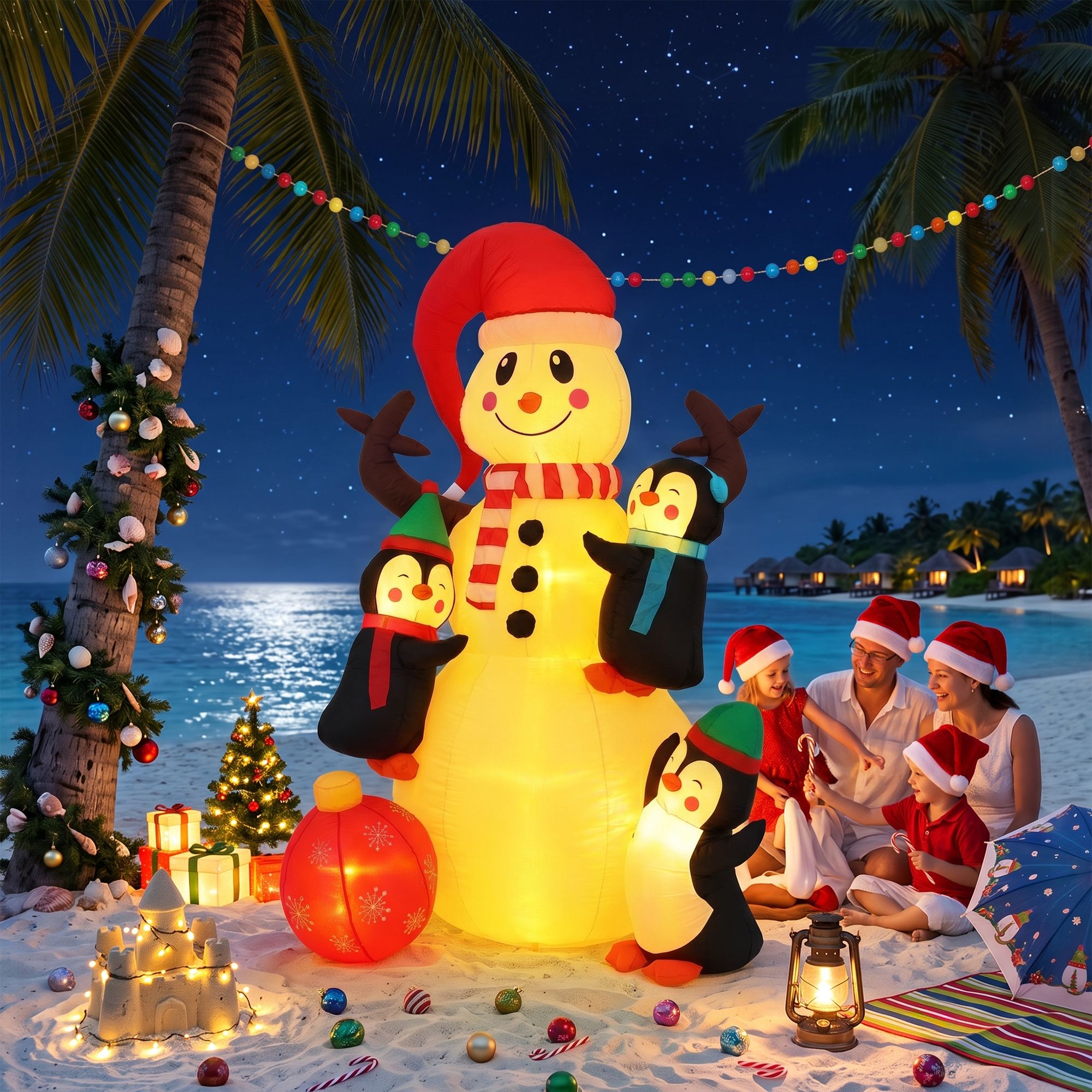 Christmas Inflatable Snowman 1.8M Height LED Outdoor Decorations Warm Light