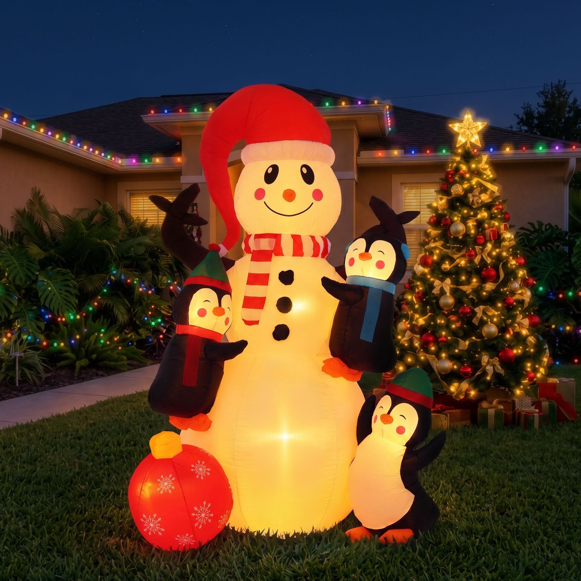 Christmas Inflatable Snowman 1.8M Height LED Outdoor Decorations Warm Light