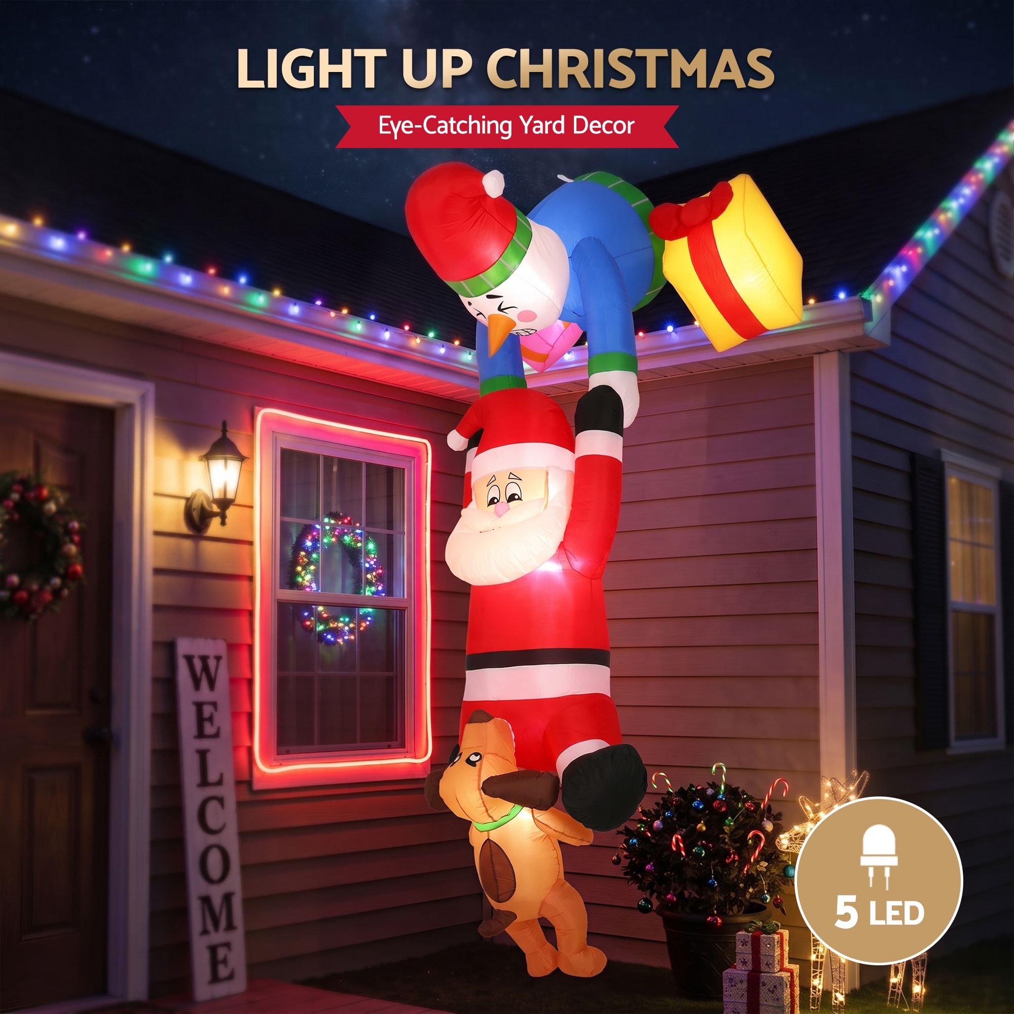 Christmas Inflatable Climbing Santa 3.5M Height LED Decorations Illuminated