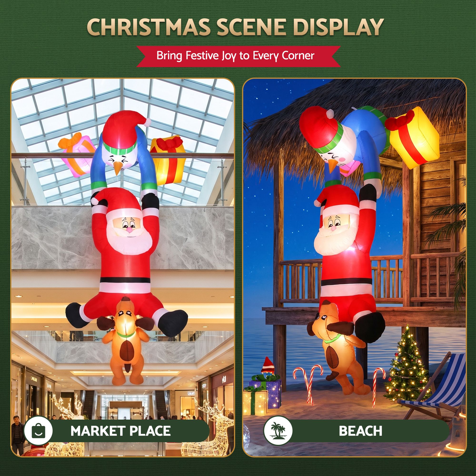 Christmas Inflatable Climbing Santa 3.5M Height LED Decorations Illuminated