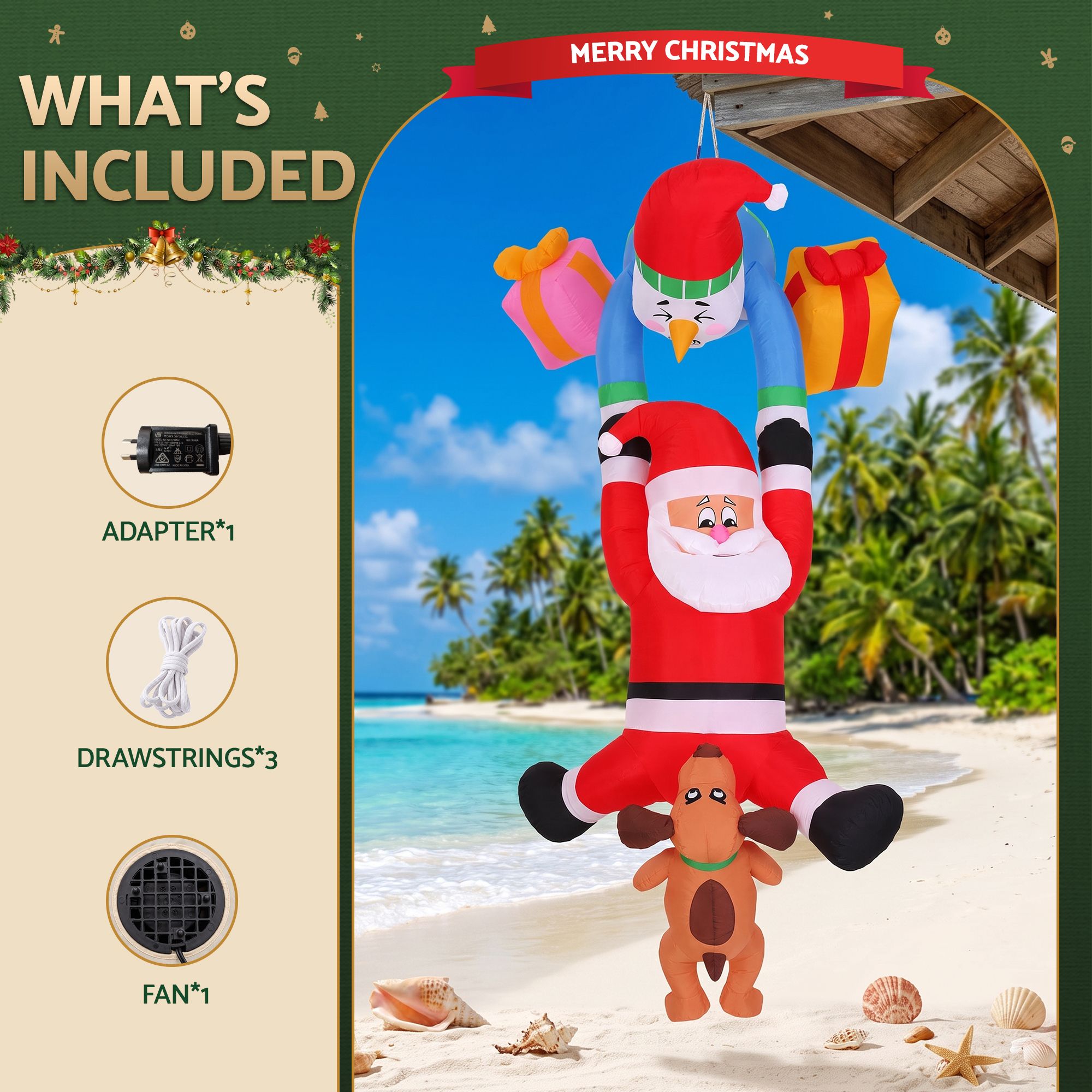 Christmas Inflatable Climbing Santa 3.5M Height LED Decorations Illuminated