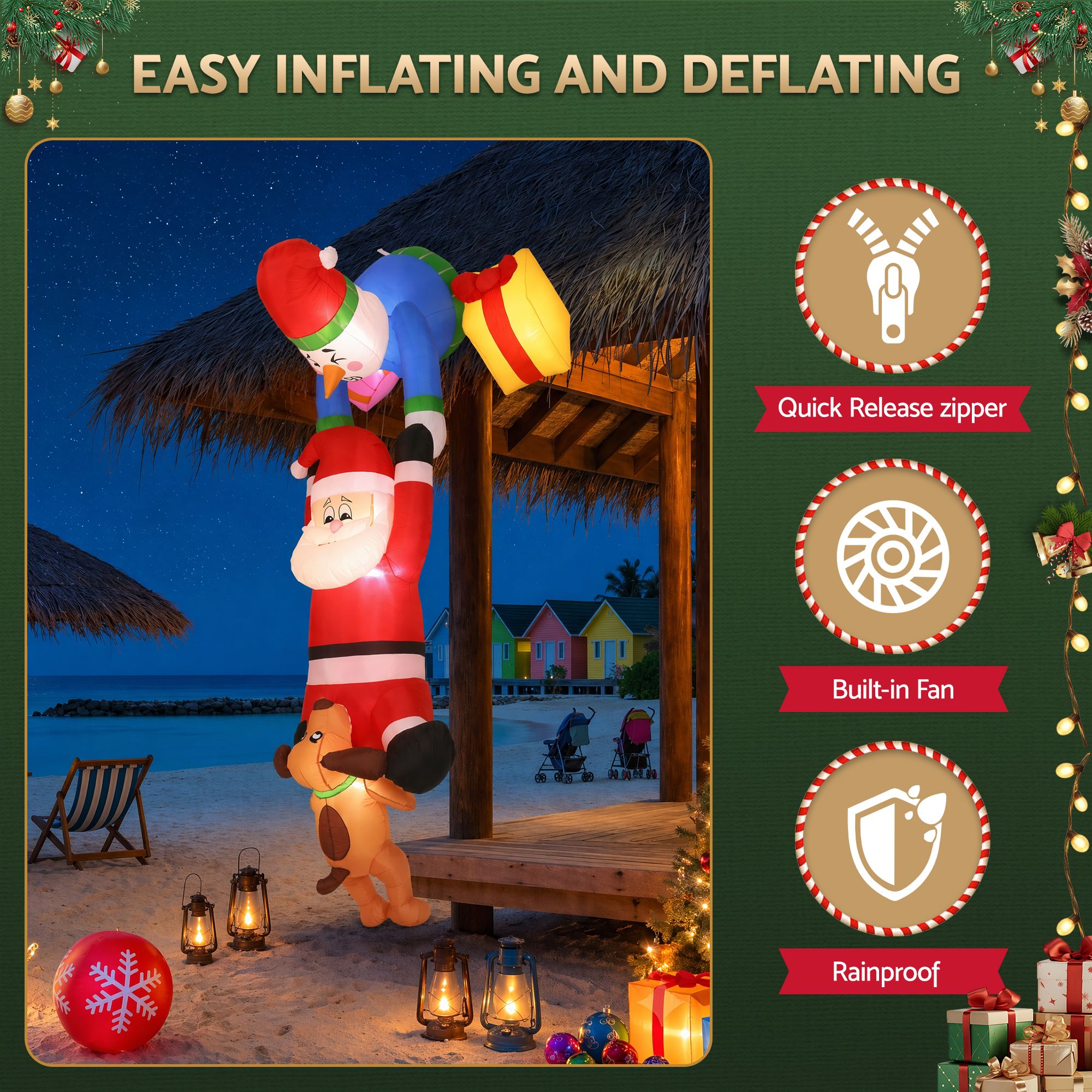 Christmas Inflatable Climbing Santa 3.5M Height LED Decorations Illuminated