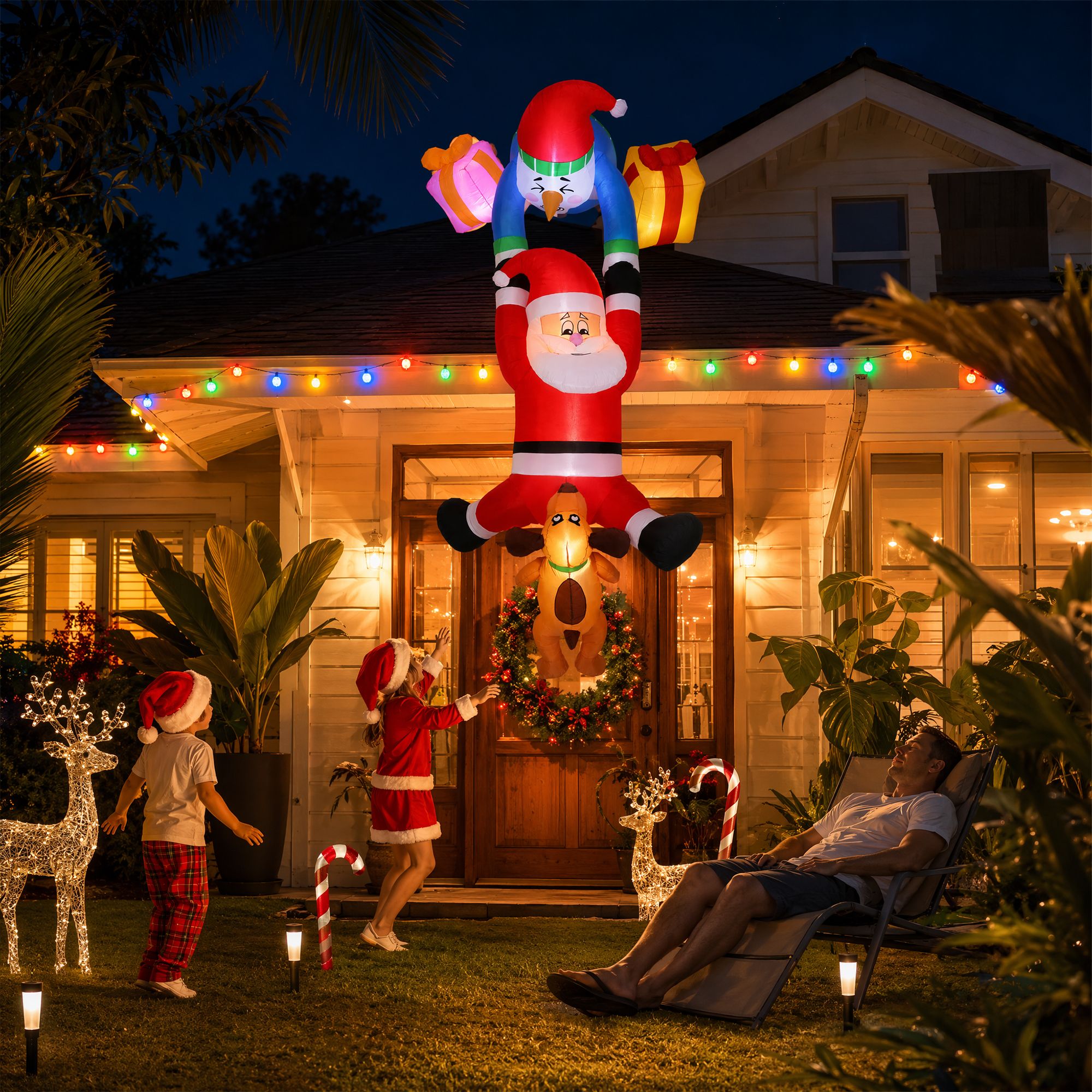 Christmas Inflatable Climbing Santa 3.5M Height LED Decorations Illuminated