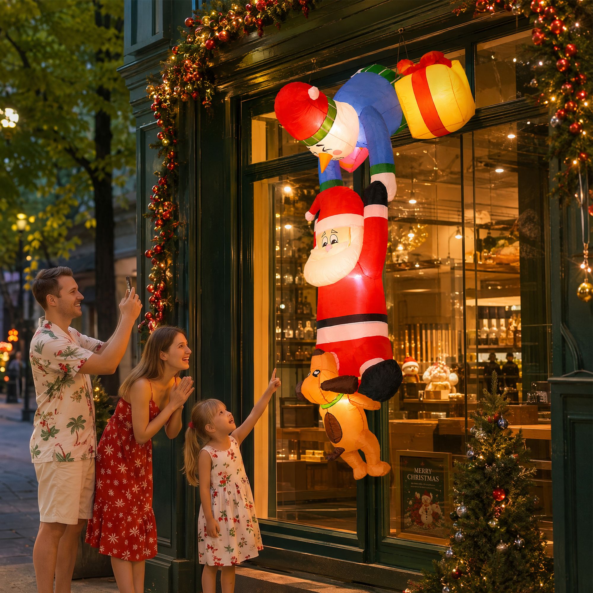 Christmas Inflatable Climbing Santa 3.5M Height LED Decorations Illuminated