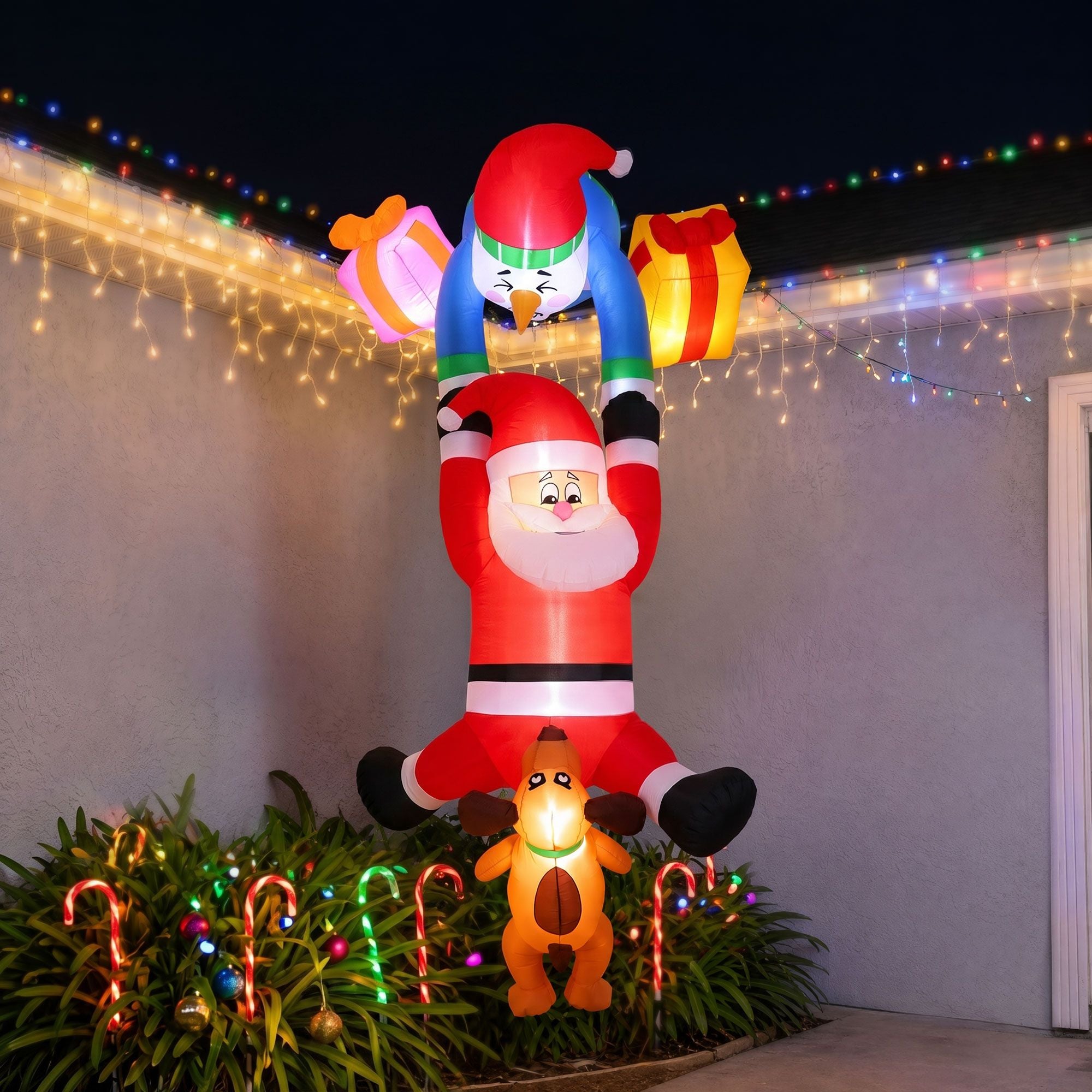 Christmas Inflatable Climbing Santa 3.5M Height LED Decorations Illuminated
