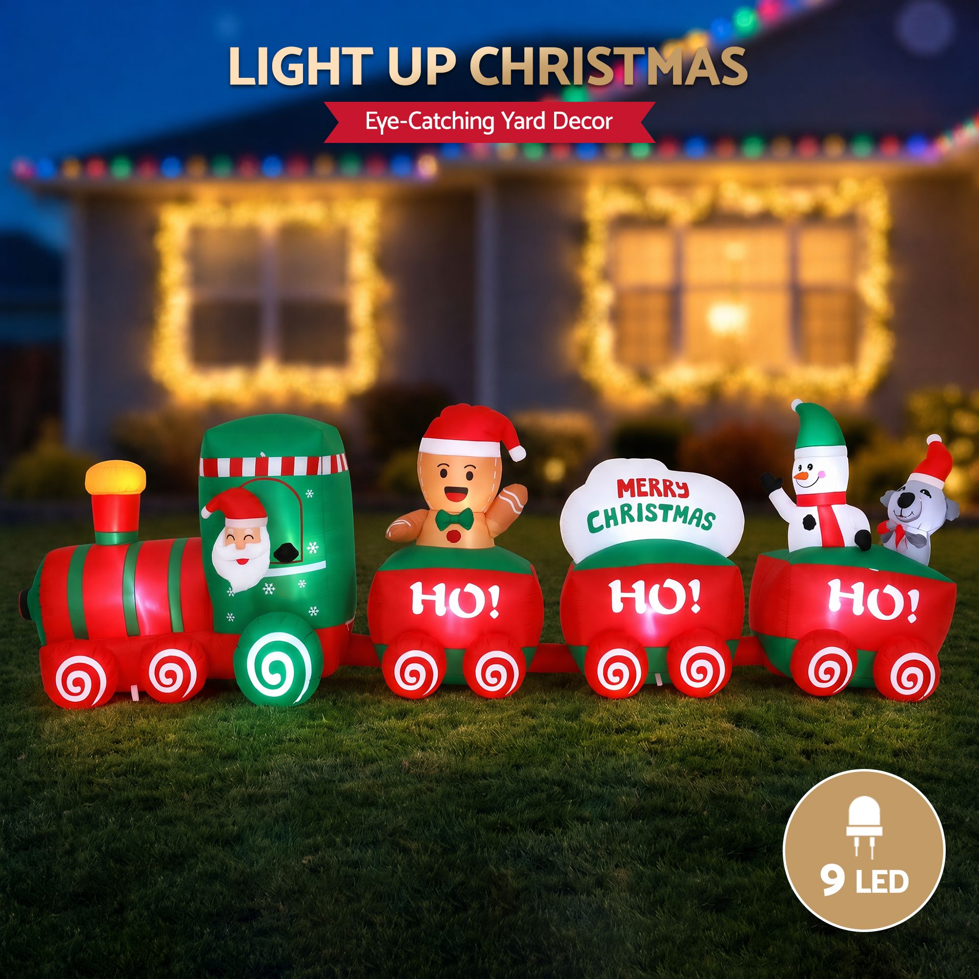 Christmas Inflatable Santa Train 3.6M Length LED Decorations Illuminated