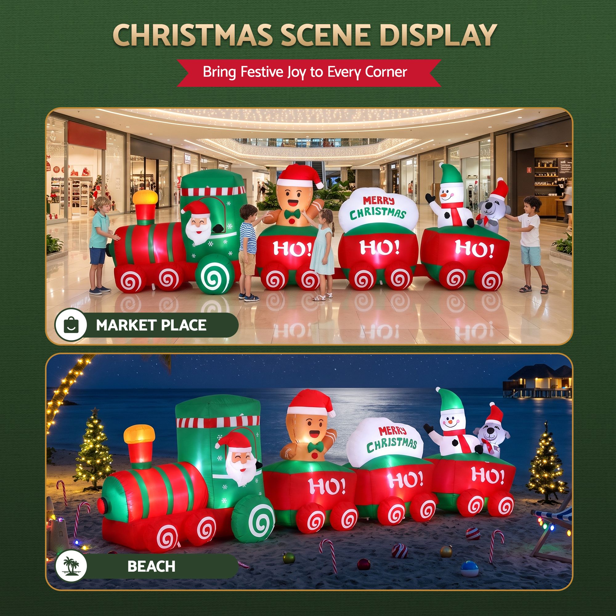 Christmas Inflatable Santa Train 3.6M Length LED Decorations Illuminated