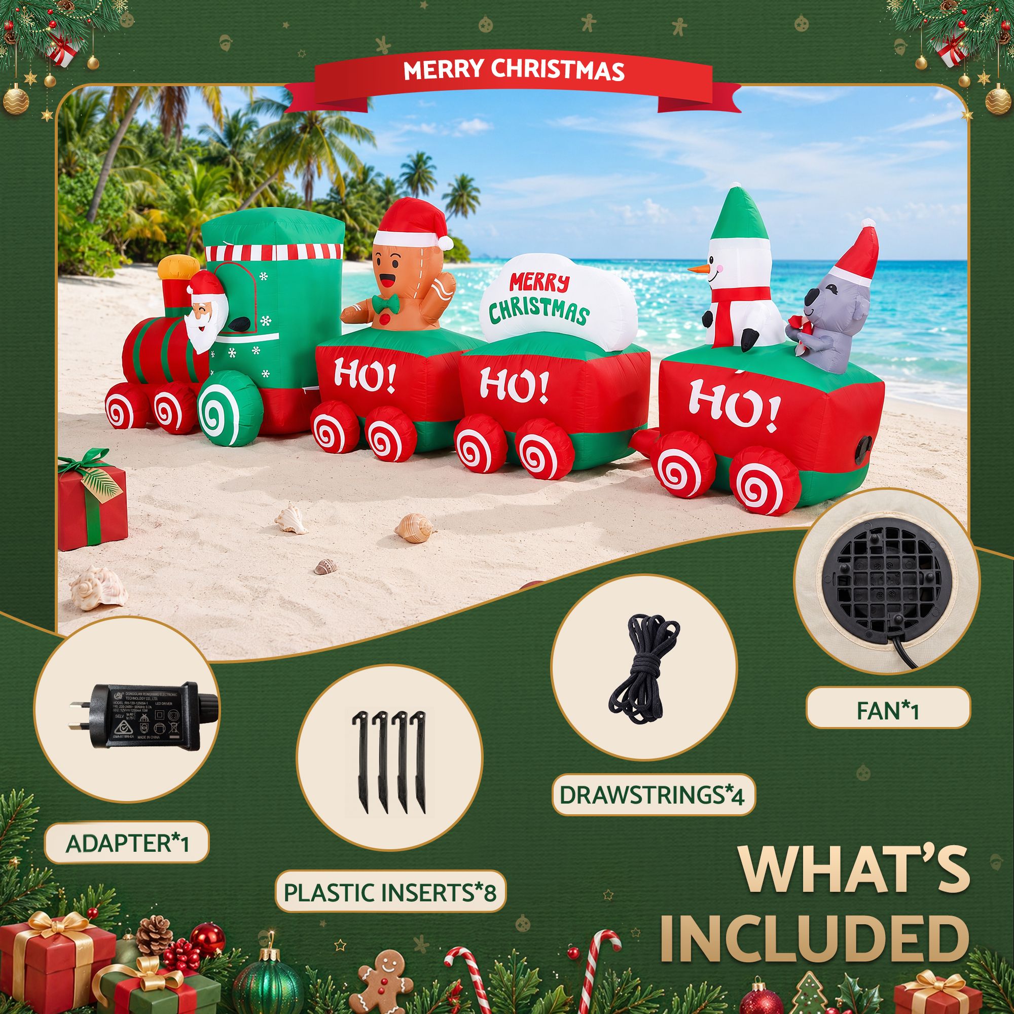 Christmas Inflatable Santa Train 3.6M Length LED Decorations Illuminated
