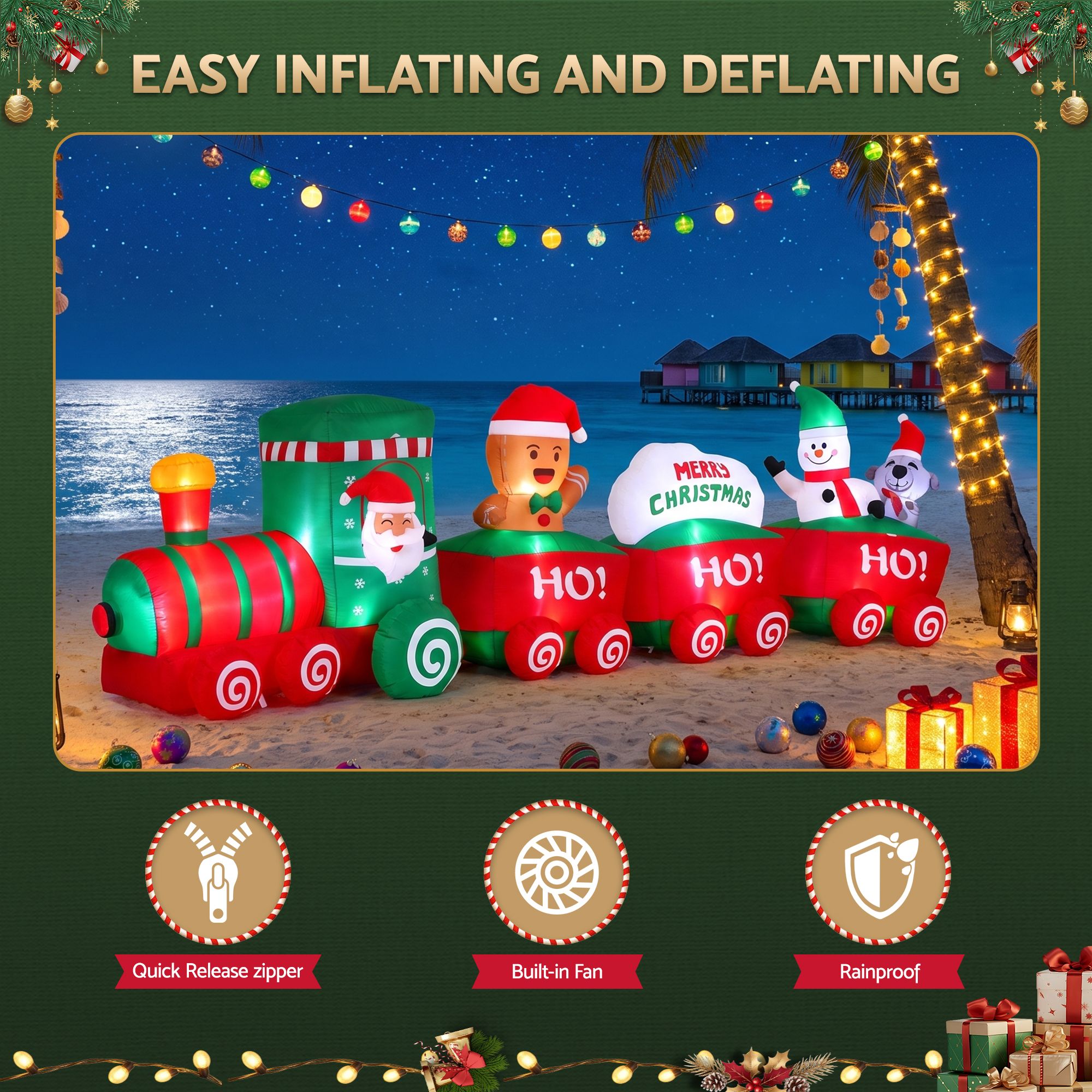 Christmas Inflatable Santa Train 3.6M Length LED Decorations Illuminated