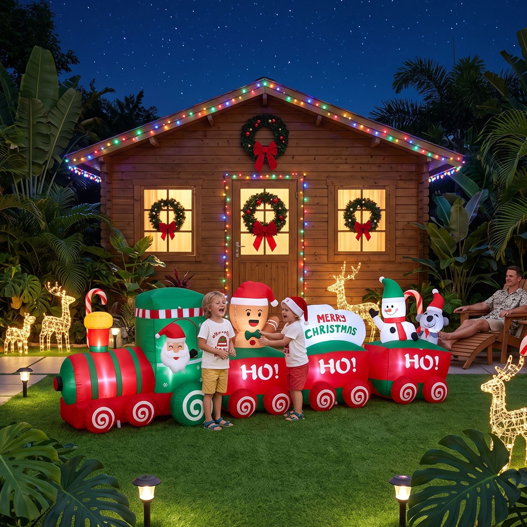 Christmas Inflatable Santa Train 3.6M Length LED Decorations Illuminated