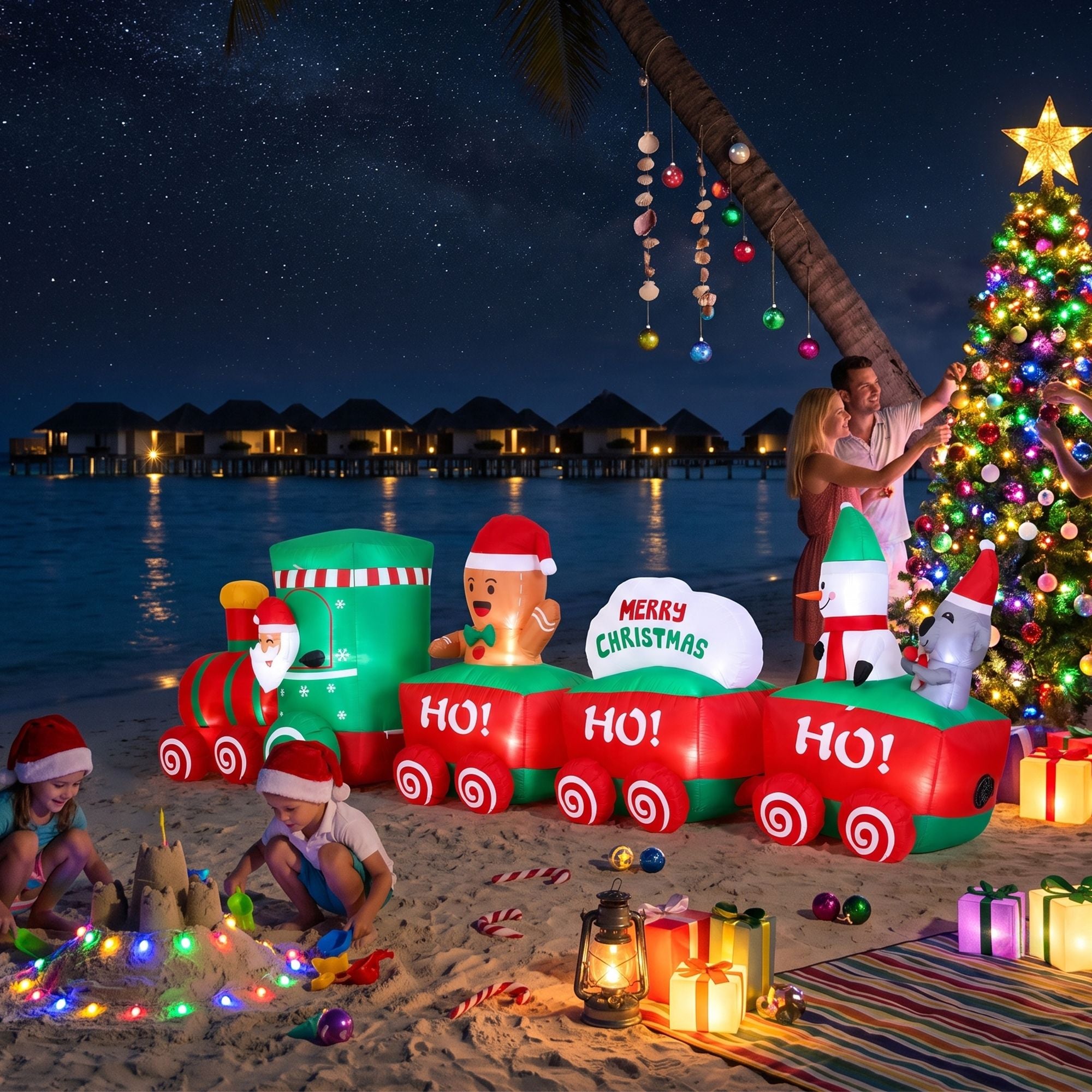 Christmas Inflatable Santa Train 3.6M Length LED Decorations Illuminated