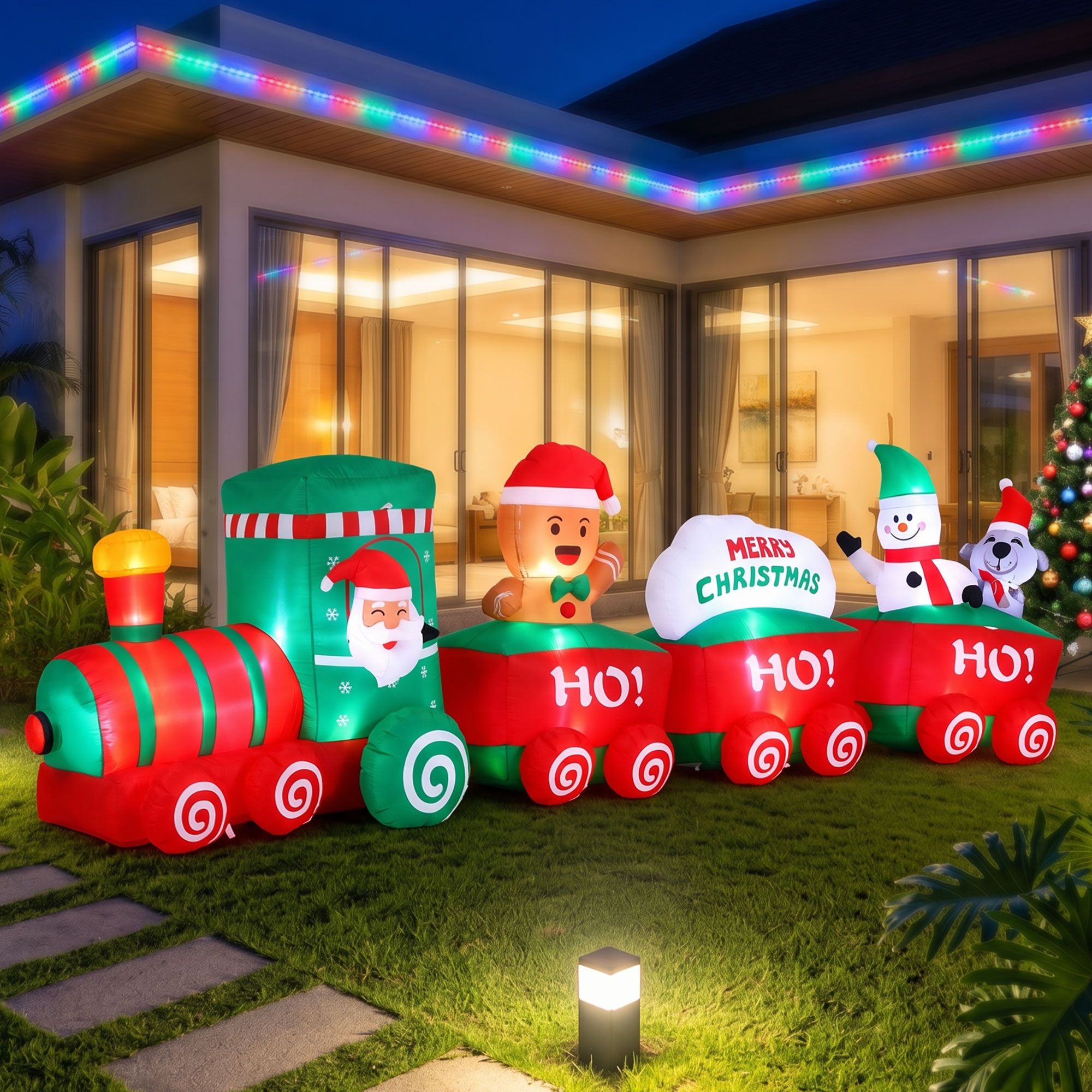 Christmas Inflatable Santa Train 3.6M Length LED Decorations Illuminated