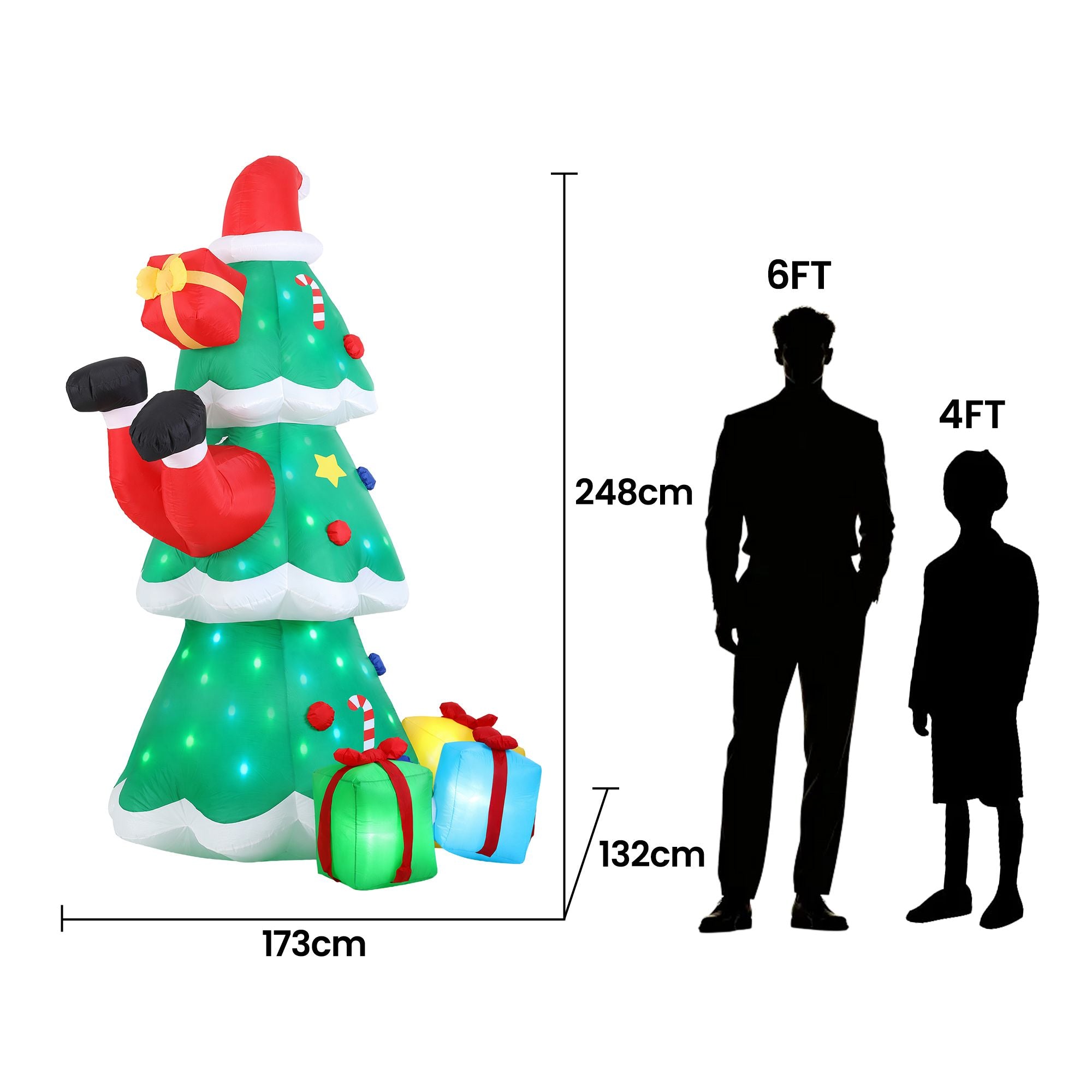 Christmas Inflatable Santa Tree 2.5M Height Flashing Light Decorations Illuminated