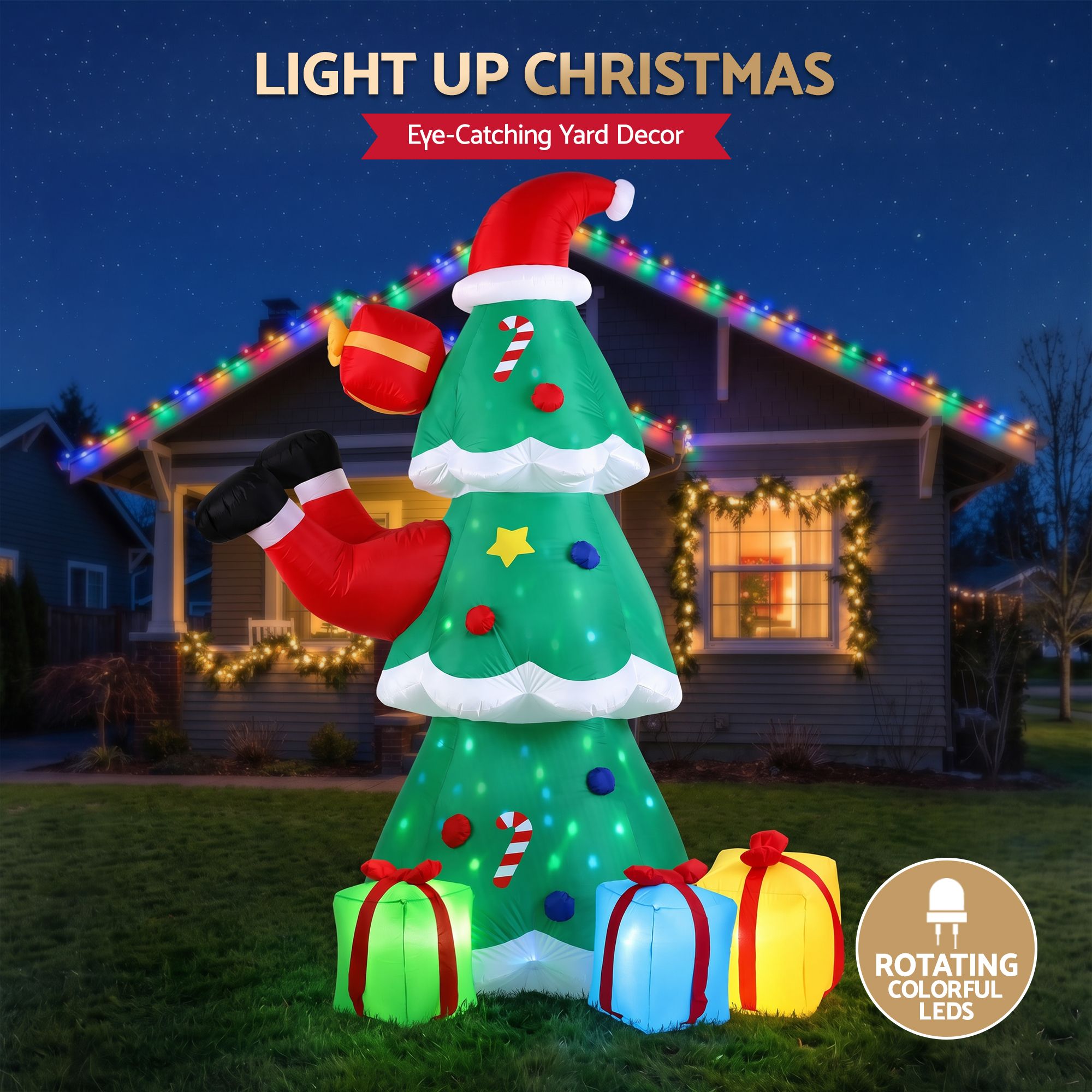 Christmas Inflatable Santa Tree 2.5M Height Flashing Light Decorations Illuminated