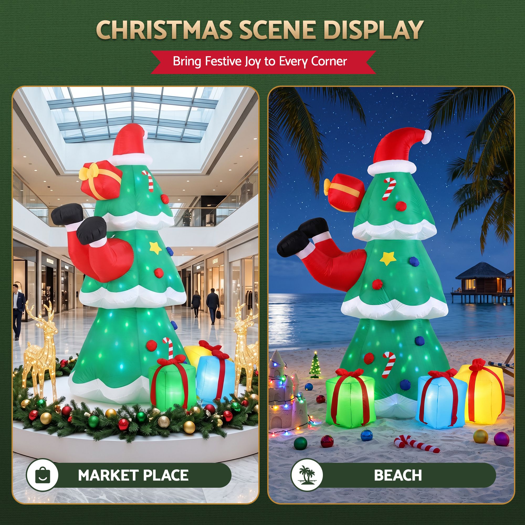 Christmas Inflatable Santa Tree 2.5M Height Flashing Light Decorations Illuminated