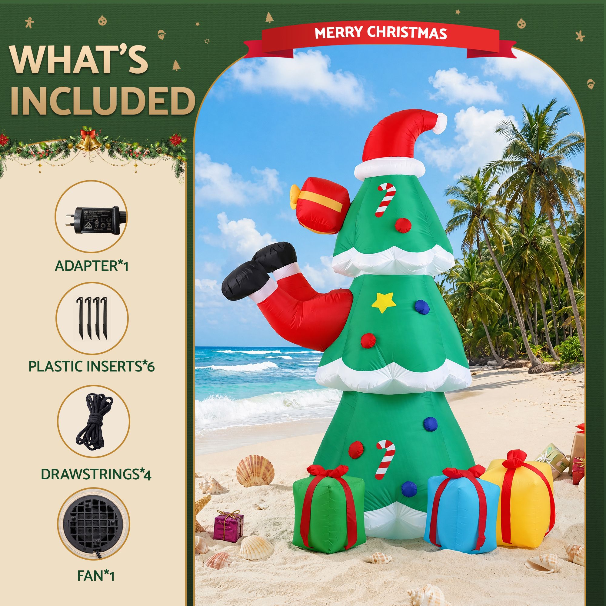 Christmas Inflatable Santa Tree 2.5M Height Flashing Light Decorations Illuminated