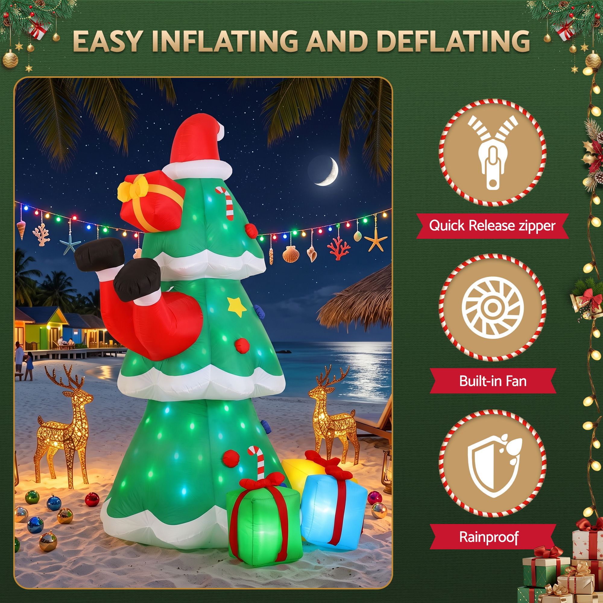 Christmas Inflatable Santa Tree 2.5M Height Flashing Light Decorations Illuminated