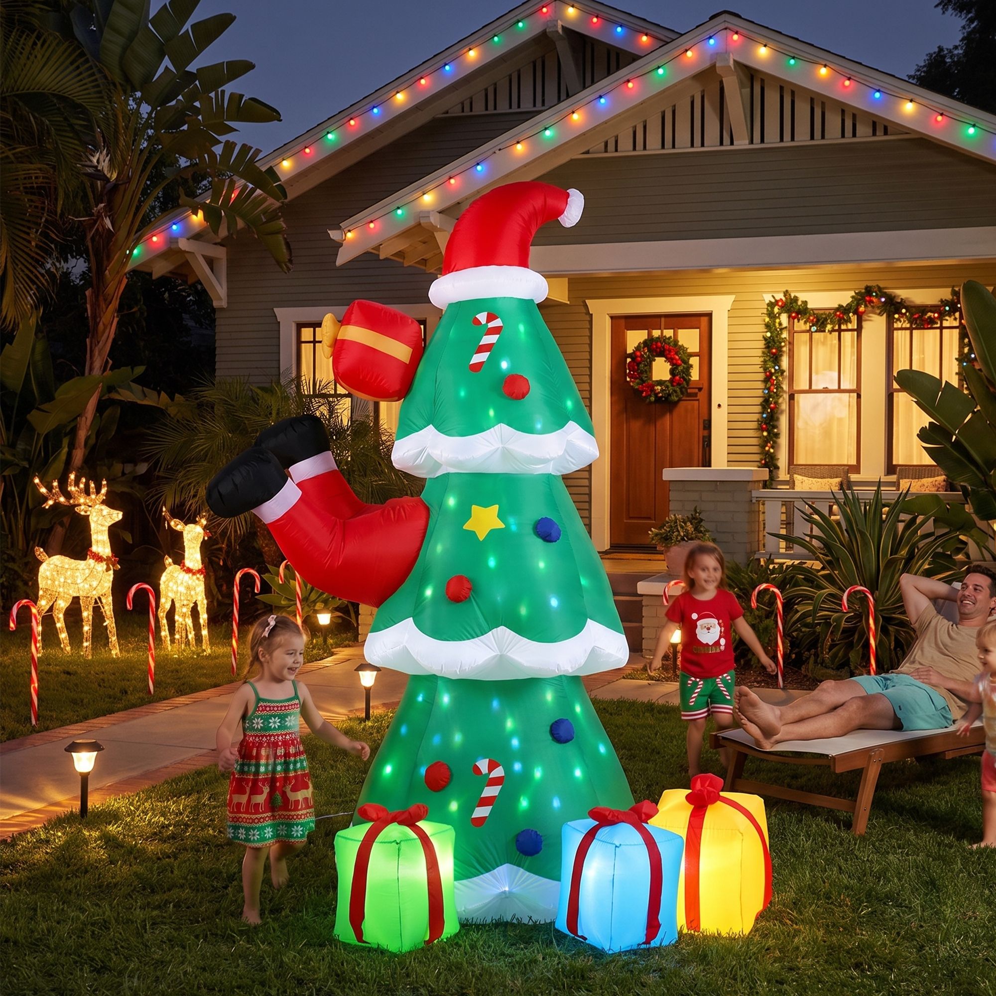 Christmas Inflatable Santa Tree 2.5M Height Flashing Light Decorations Illuminated