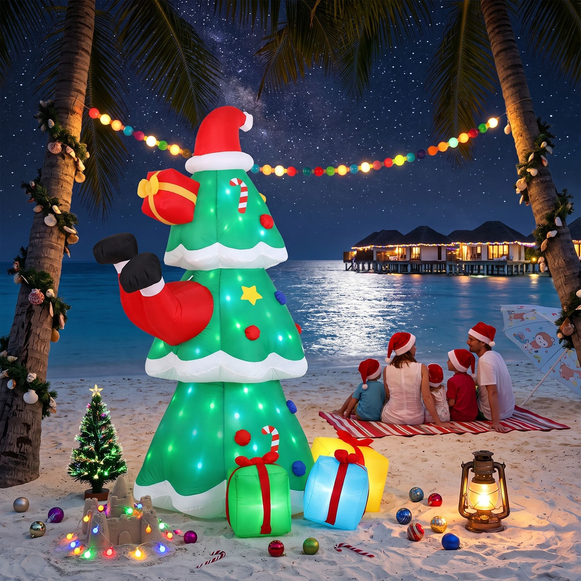 Christmas Inflatable Santa Tree 2.5M Height Flashing Light Decorations Illuminated