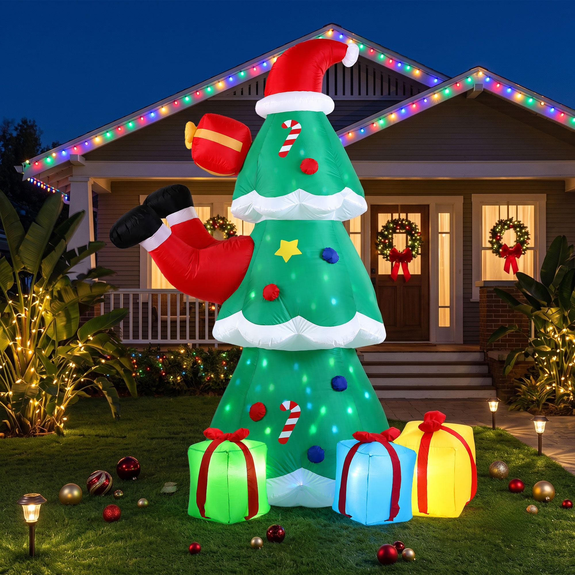 Christmas Inflatable Santa Tree 2.5M Height Flashing Light Decorations Illuminated