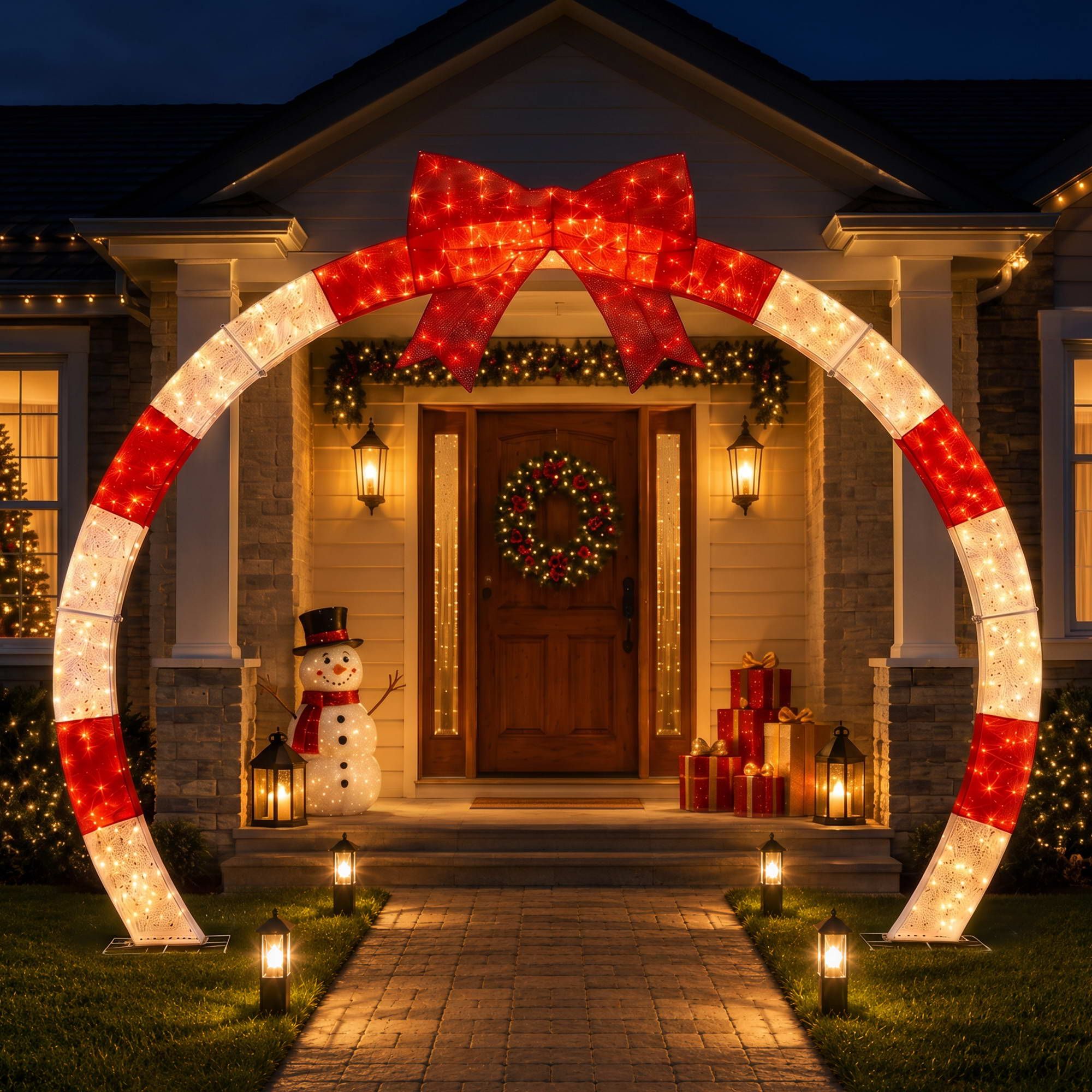 2.5m Christmas Archway Pre-Lit Christmas Arch Warm White LED Outdoor Garden Decoration