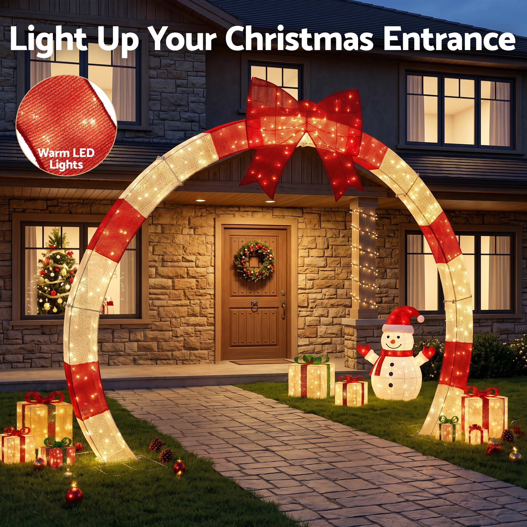 2.5m Christmas Archway Pre-Lit Christmas Arch Warm White LED Outdoor Garden Decoration