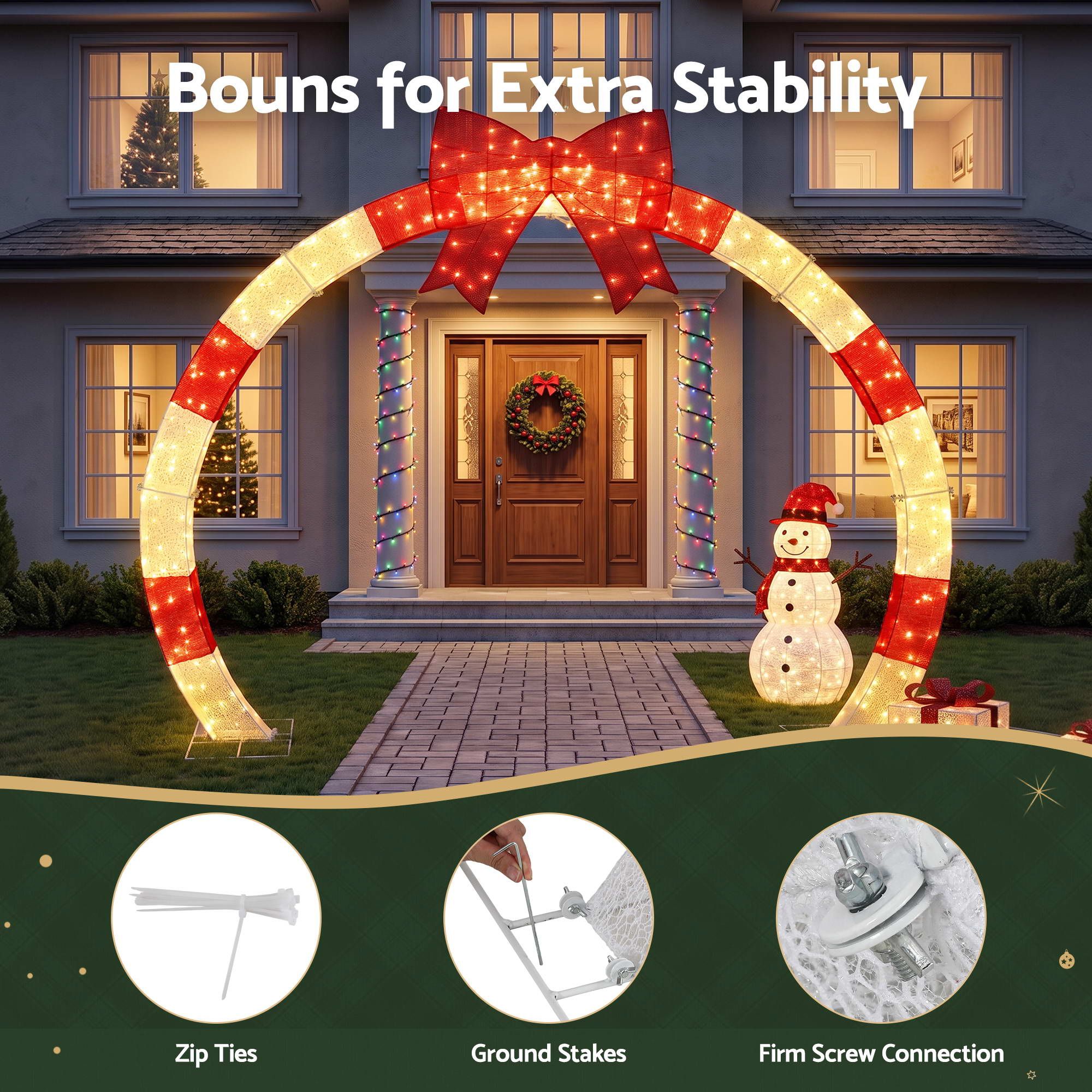 2.5m Christmas Archway Pre-Lit Christmas Arch Warm White LED Outdoor Garden Decoration