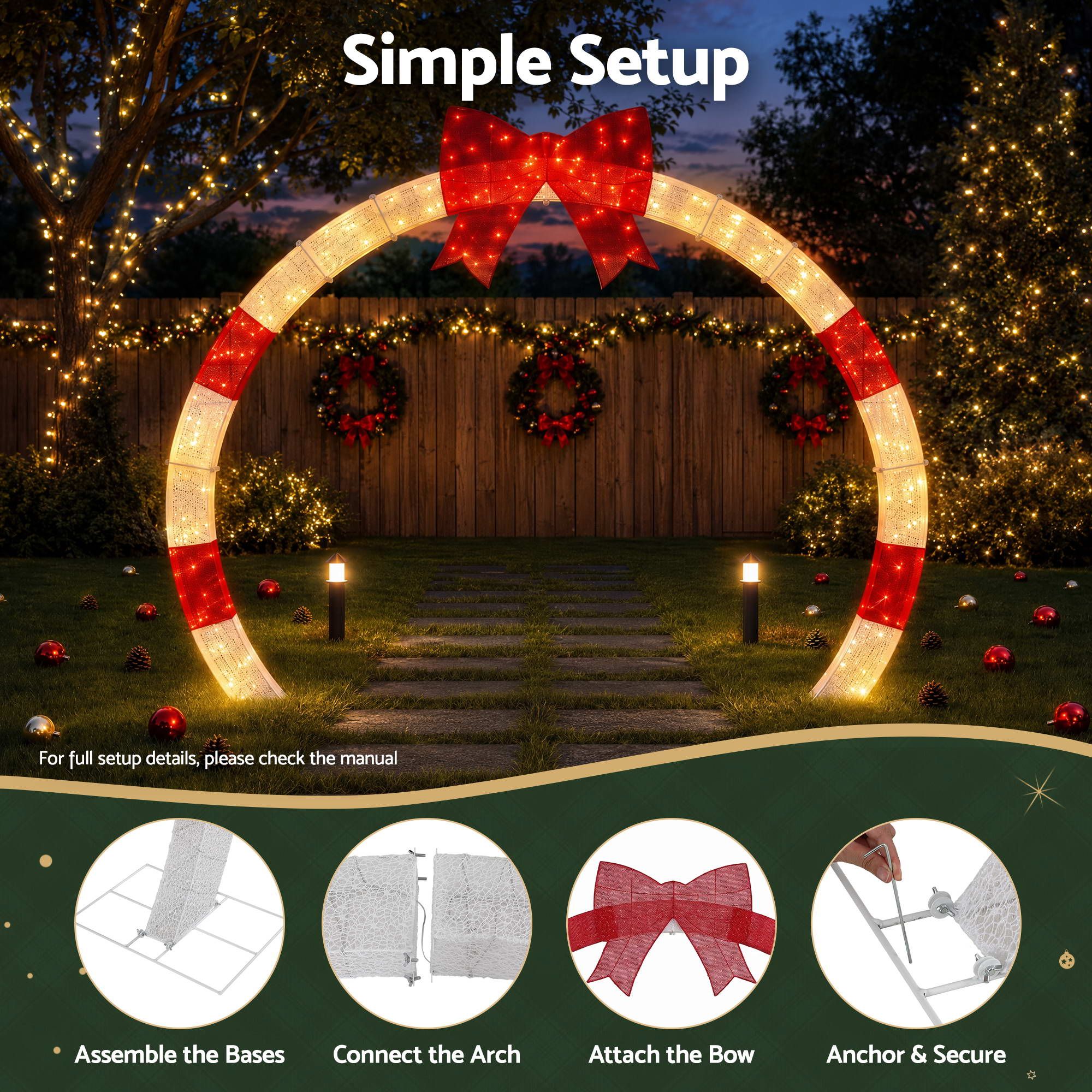 2.5m Christmas Archway Pre-Lit Christmas Arch Warm White LED Outdoor Garden Decoration