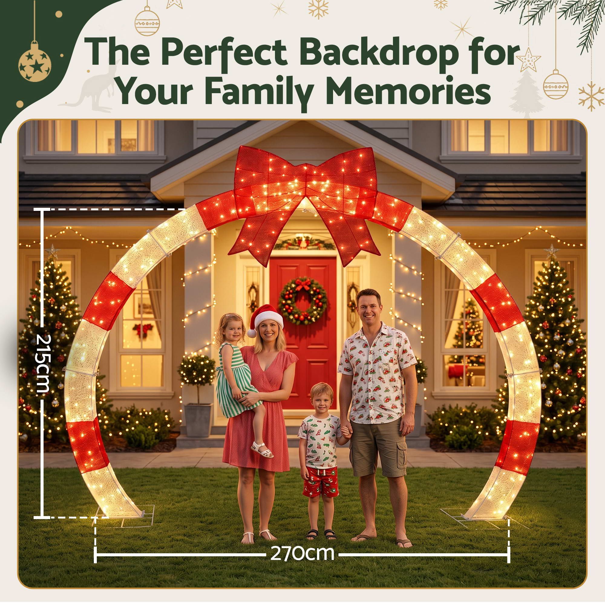 2.5m Christmas Archway Pre-Lit Christmas Arch Warm White LED Outdoor Garden Decoration