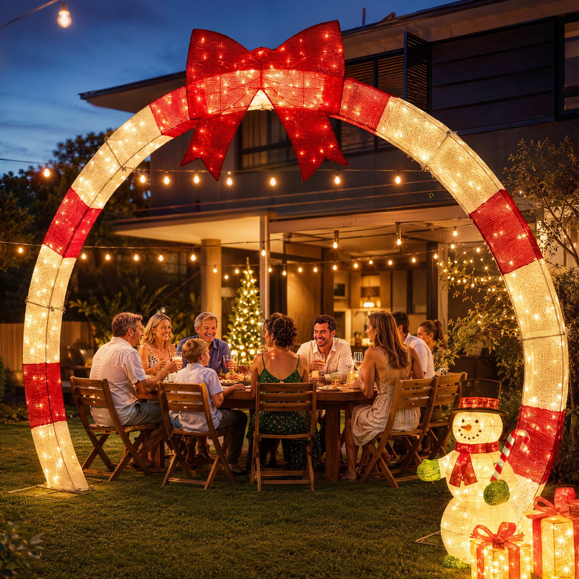 2.5m Christmas Archway Pre-Lit Christmas Arch Warm White LED Outdoor Garden Decoration