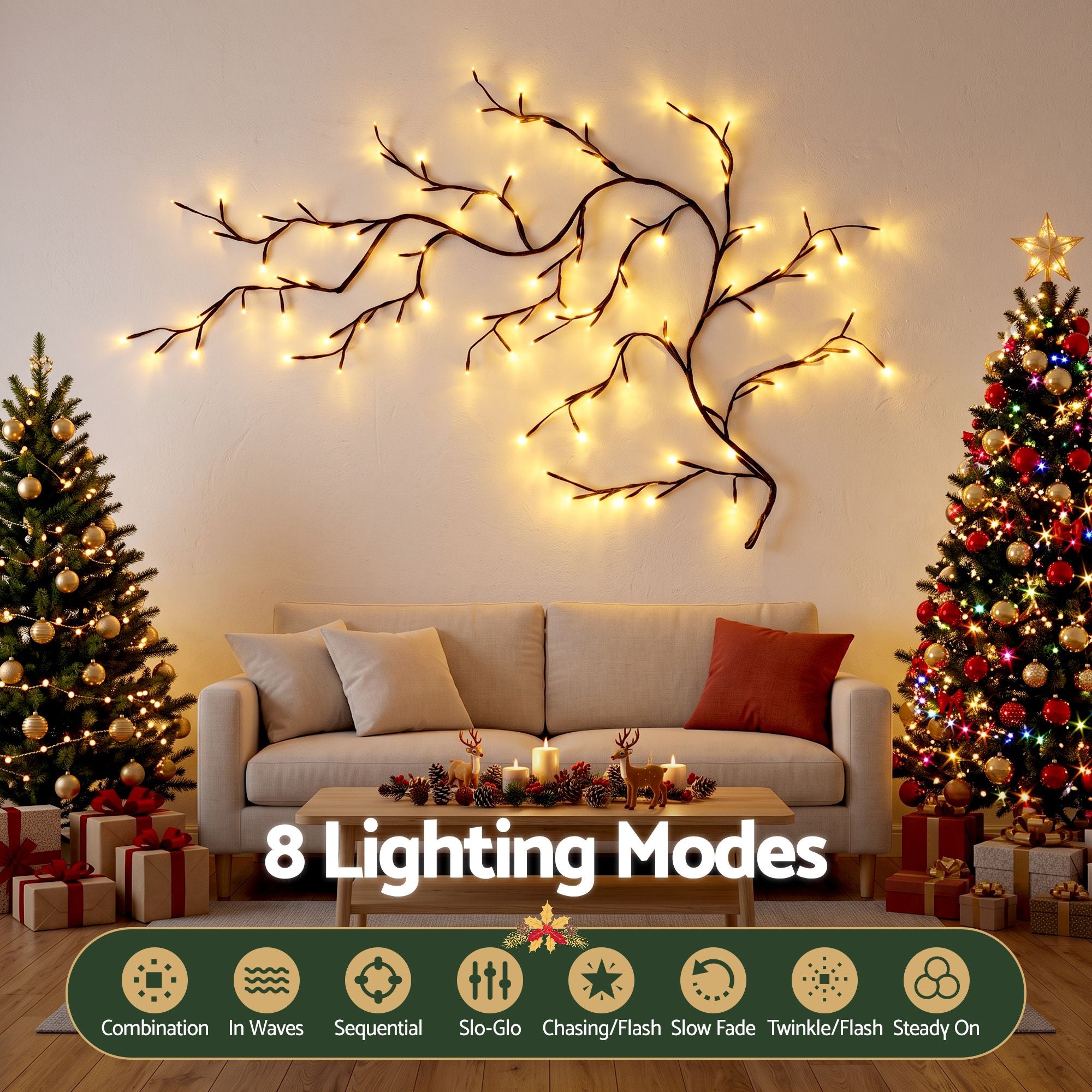 Christmas Willow Vine Lights Branch LED Fairy DIY Wall Decor 1.8m Warm White