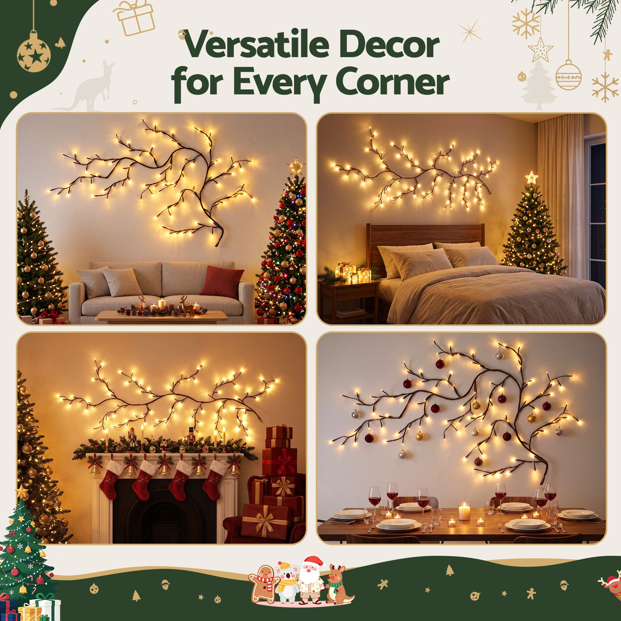 Christmas Willow Vine Lights Branch LED Fairy DIY Wall Decor 1.8m Warm White