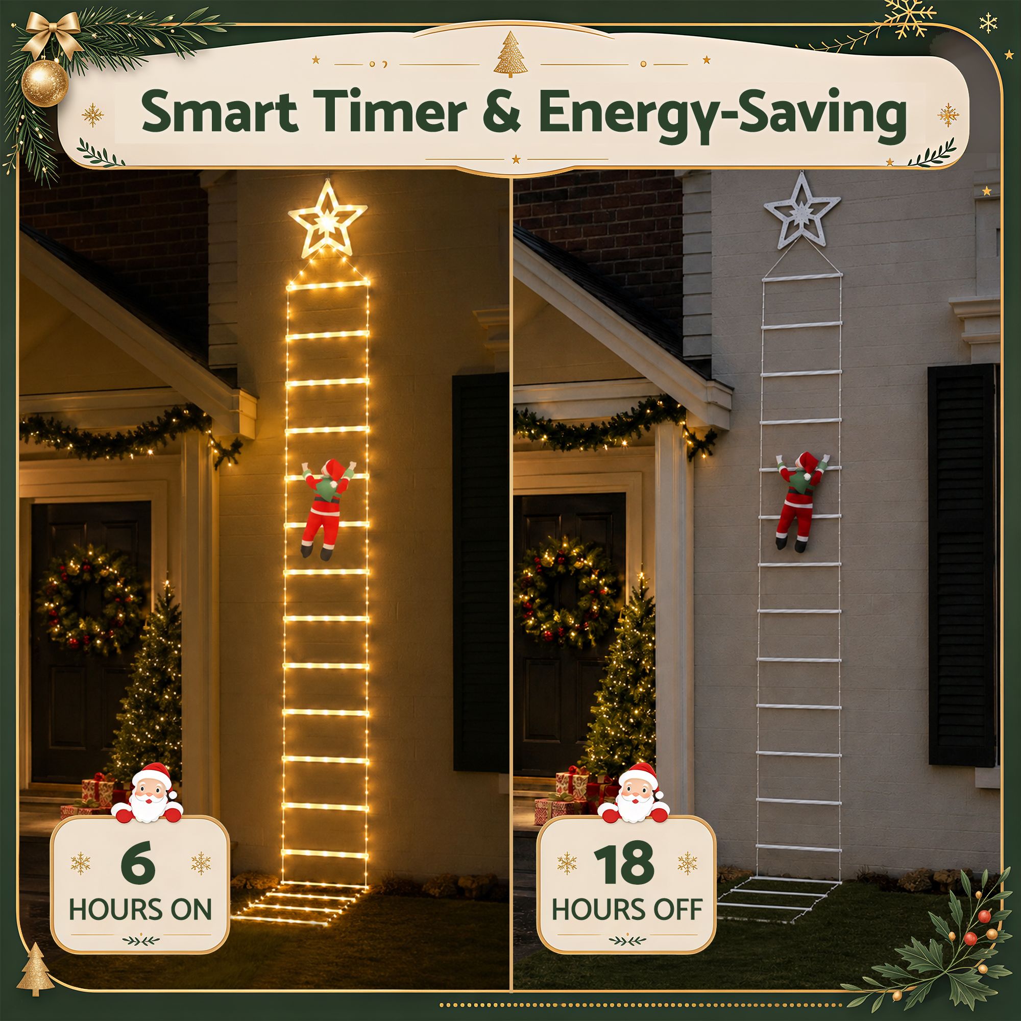 Christmas Ladder Lights Santa 3.4m 328LED Hanging Decor Warm White