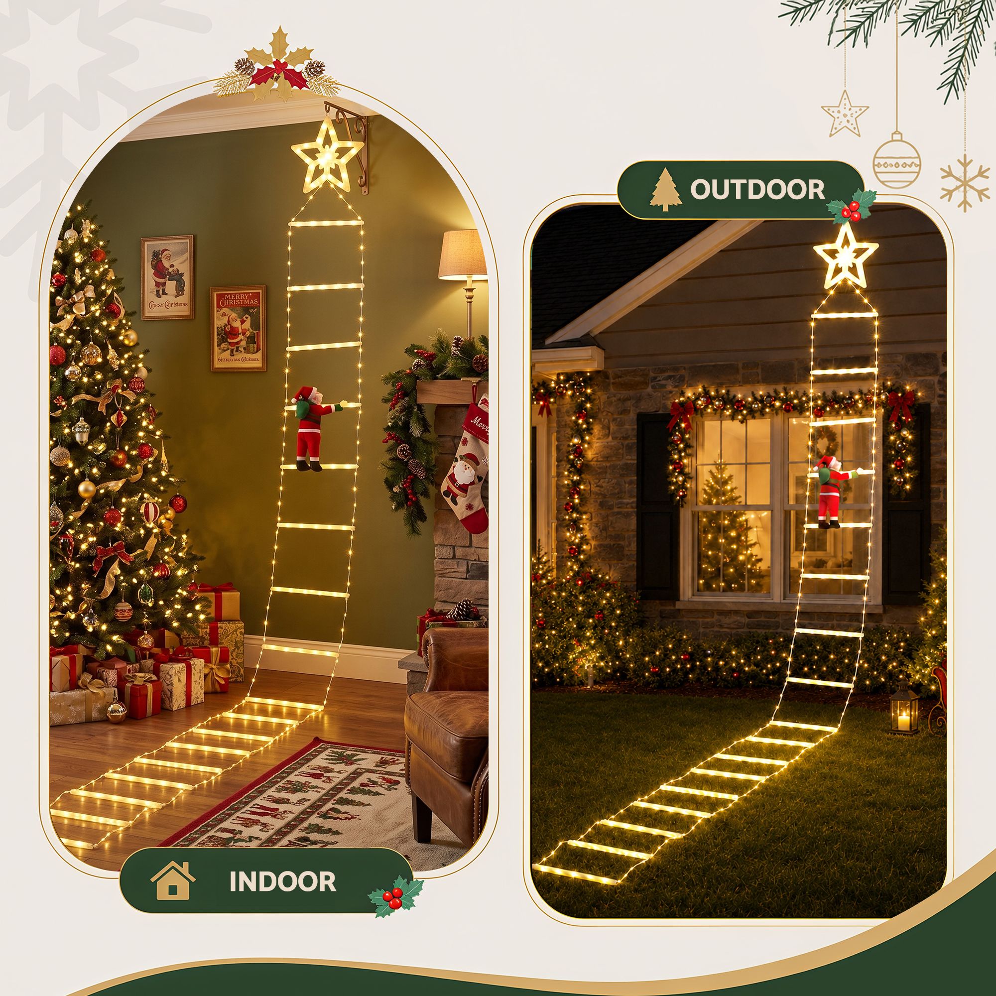 Christmas Ladder Lights Santa 3.4m 328LED Hanging Decor Warm White