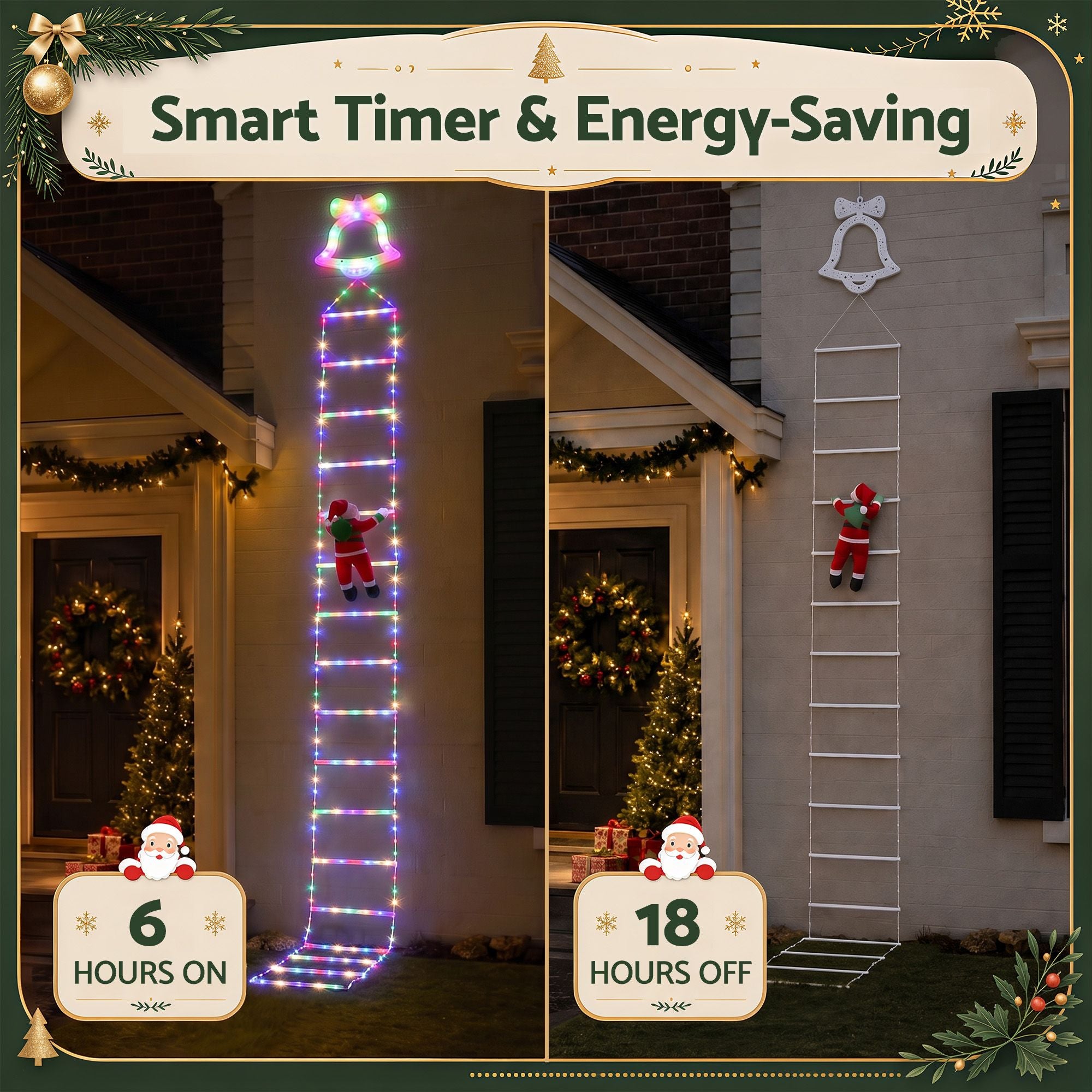 3.5M Christmas Lights 300 LED Ladder Light with Santa Claus Decor