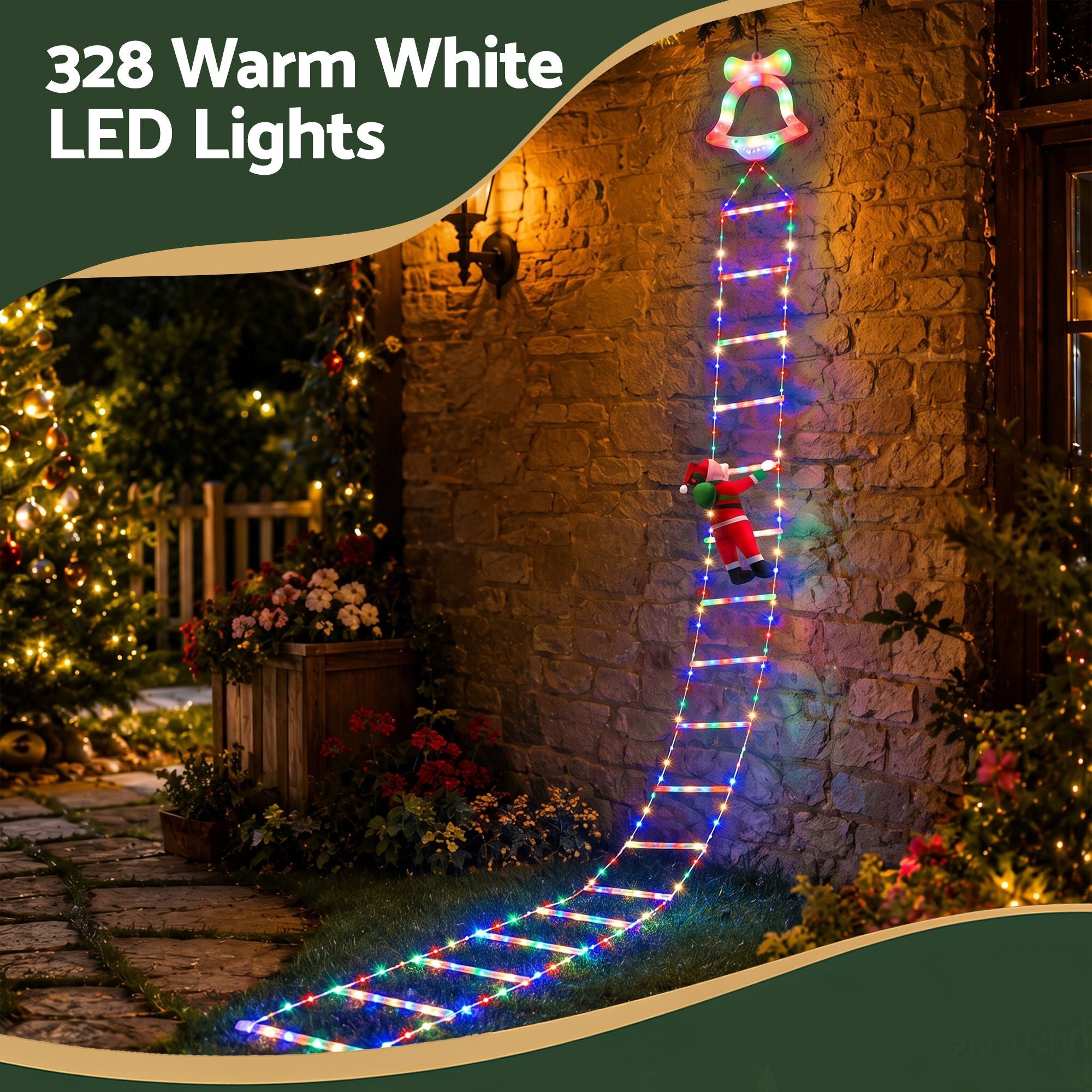 3.5M Christmas Lights 300 LED Ladder Light with Santa Claus Decor